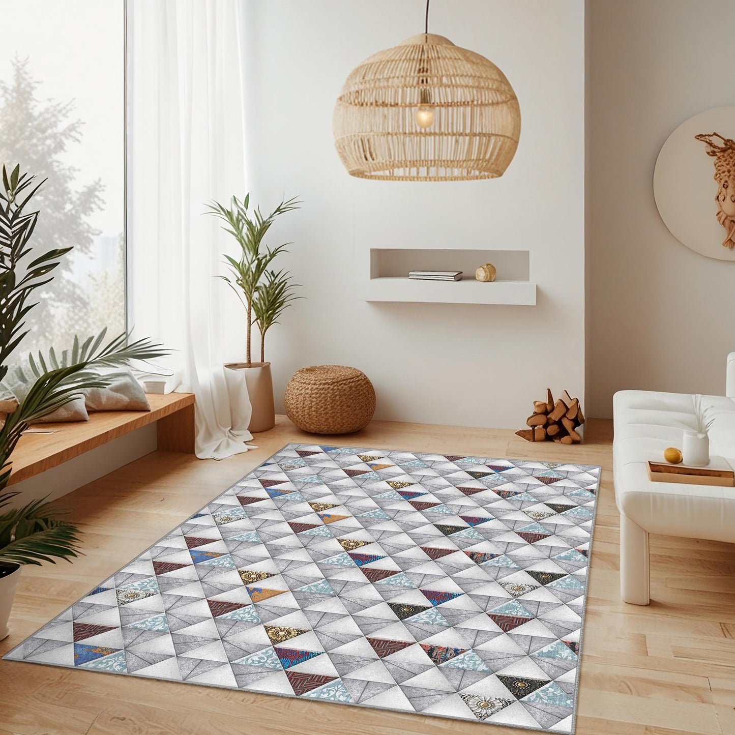 Teppich mit geometrischem Dreiecksmuster, rechteckiger Kinderzimmerteppich, moderne Dekoration für Kinderzimmer, Spielzimmer und Wohnzimmer