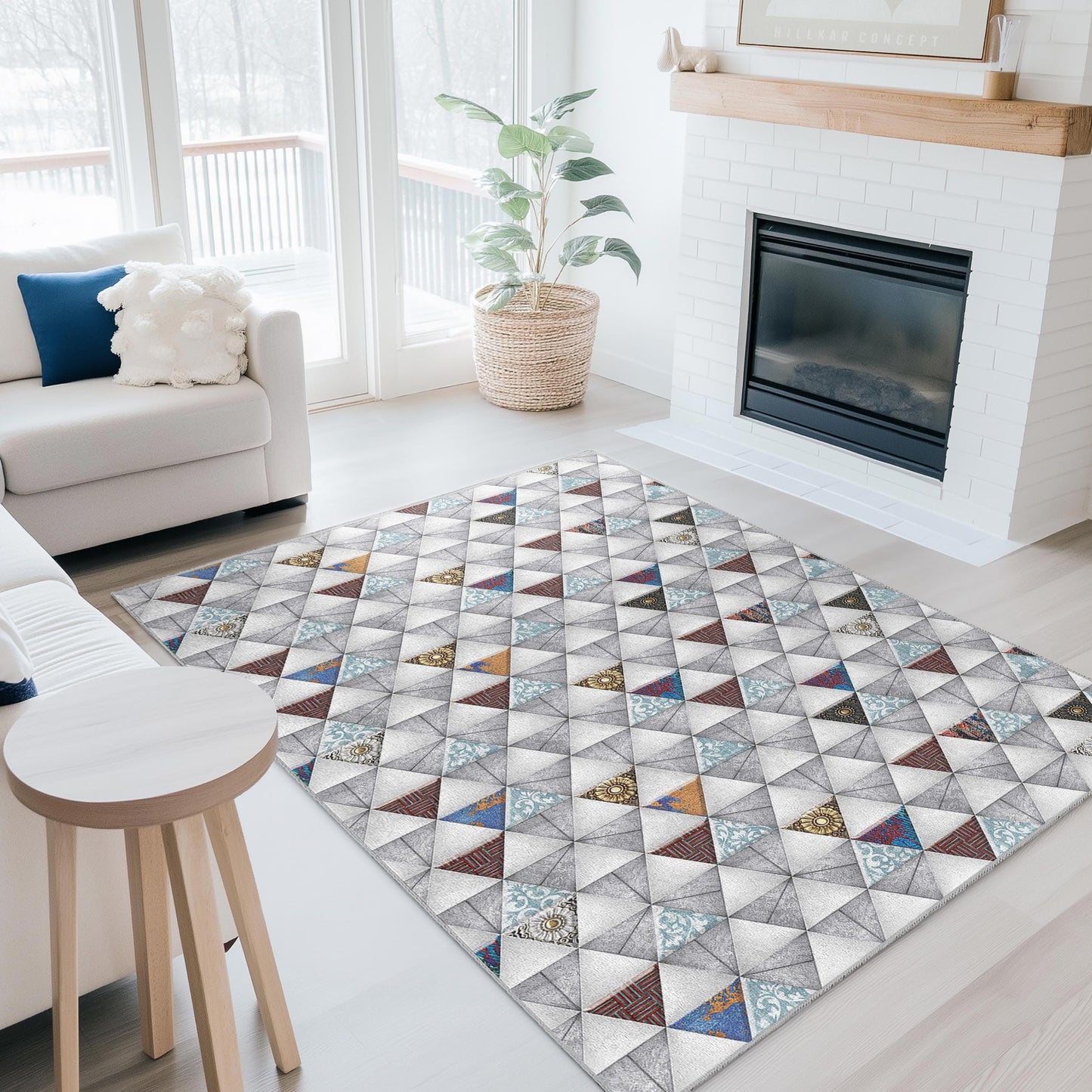 Teppich mit geometrischem Dreiecksmuster, rechteckiger Kinderzimmerteppich, moderne Dekoration für Kinderzimmer, Spielzimmer und Wohnzimmer