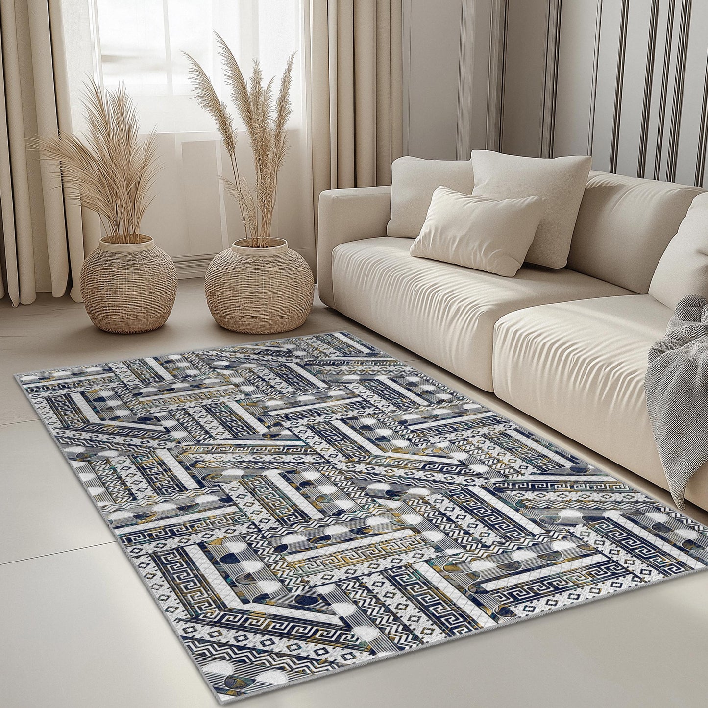 Rechteckiger Teppich mit geometrischem Muster, modernes Design, Wohnzimmerteppich, stilvolle Wohndekoration, Fußmatte für den Innenbereich