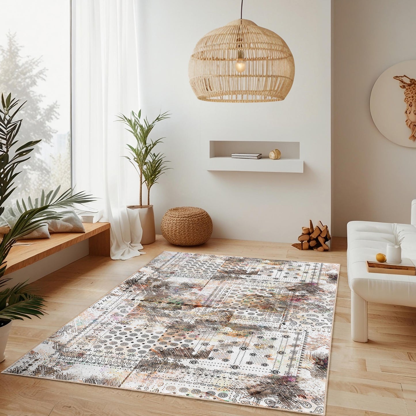 Rechteckiger Teppich mit abstraktem Blumenmuster, modernes Design, ideal für Kinderzimmer, Spielzimmer und Wohnzimmer, weicher Indoor-Teppich