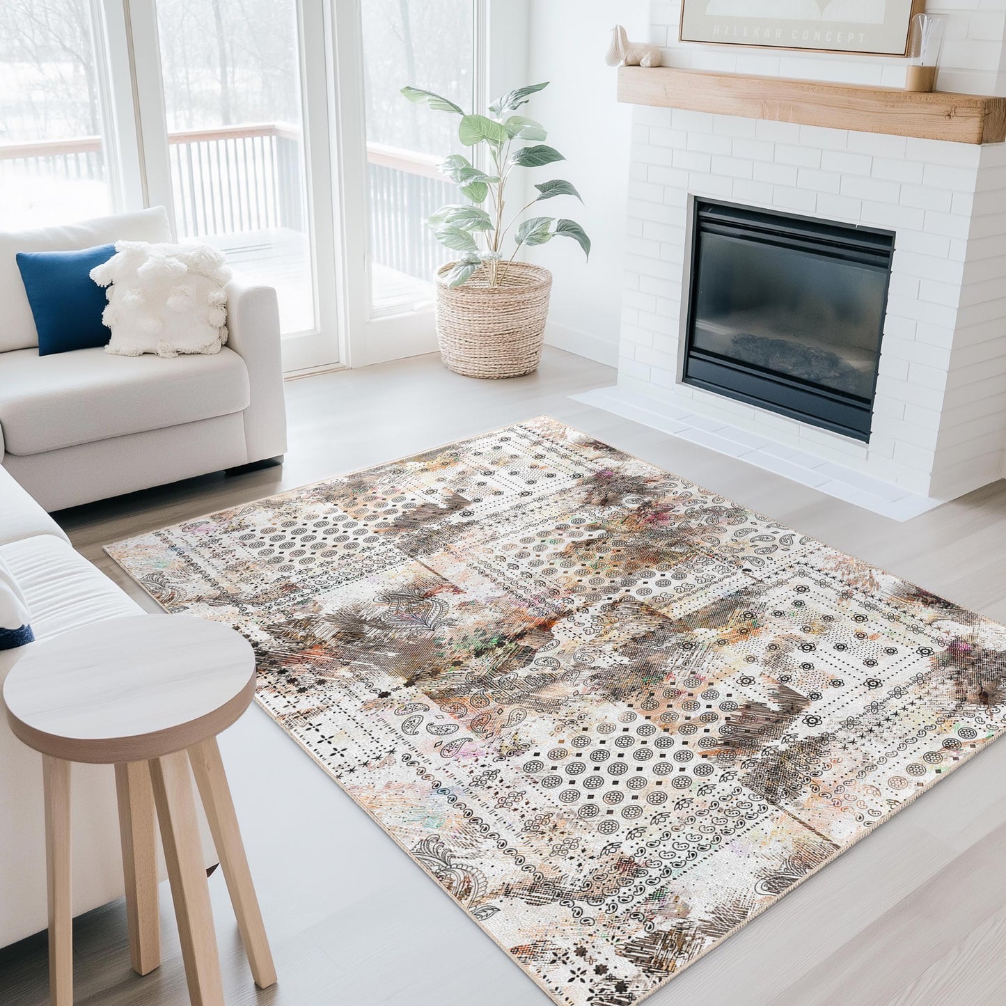 Rechteckiger Teppich mit abstraktem Blumenmuster, modernes Design, ideal für Kinderzimmer, Spielzimmer und Wohnzimmer, weicher Indoor-Teppich