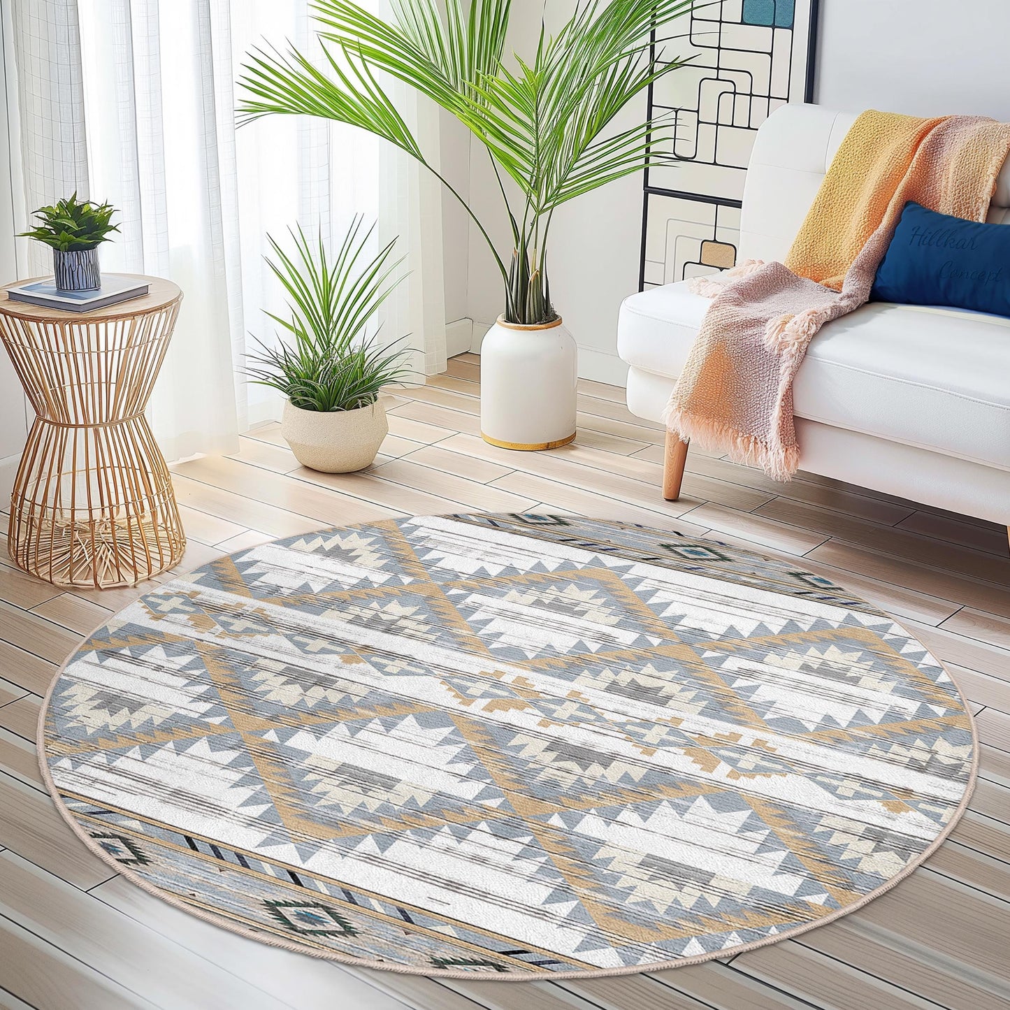 Geometric Pattern Round Area Rug, Modern Circle Carpet, Soft Boho Floor Mat, Decorative Round Rug for Living Room, Bedroom, Kids Room