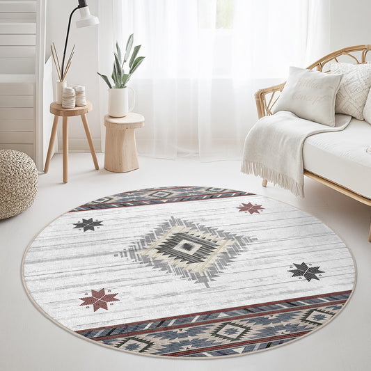 Geometric Round Area Rug, Modern Round Carpet, Boho Style Round Rug, Living Room Decor, Unique Round Floor Mat