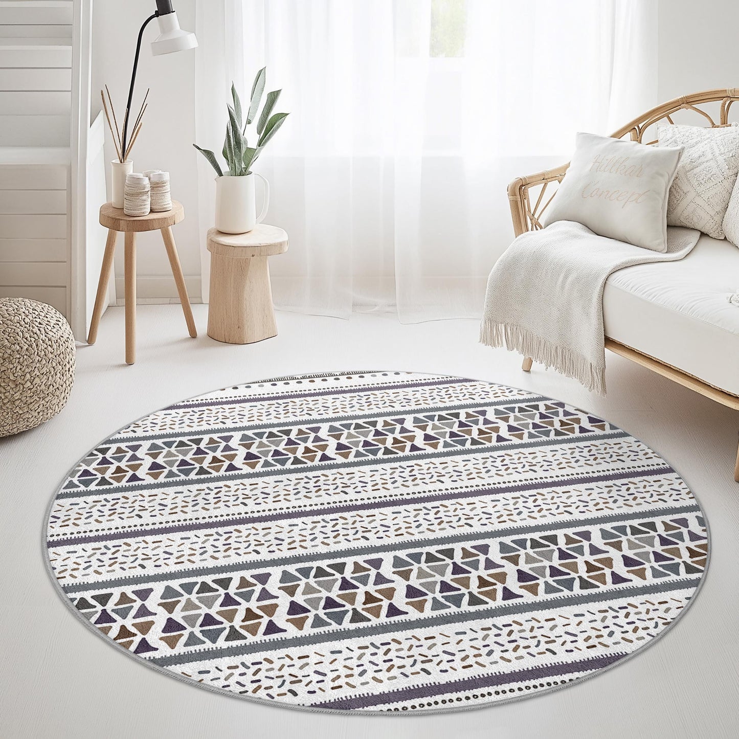 Geometric Pattern Round Area Rug, Modern Circle Carpet, Soft Floor Mat for Living Room, Stylish Round Rug, Home Decor