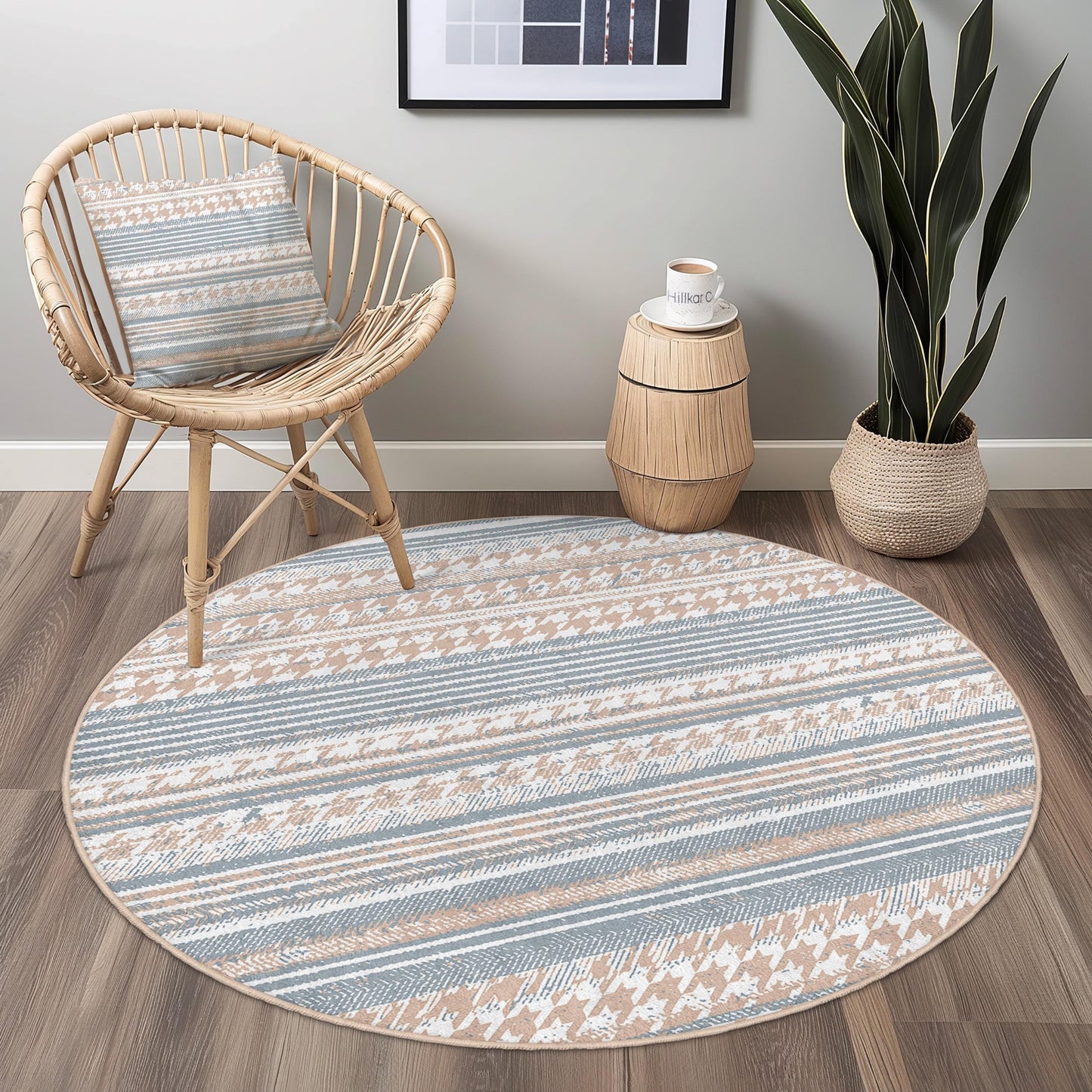 Runder Teppich mit geometrischen Streifen, weicher runder Teppich, moderne Wohndekoration, Wohnzimmerteppich, Schlafzimmerteppich, Boho-Chic-Teppich