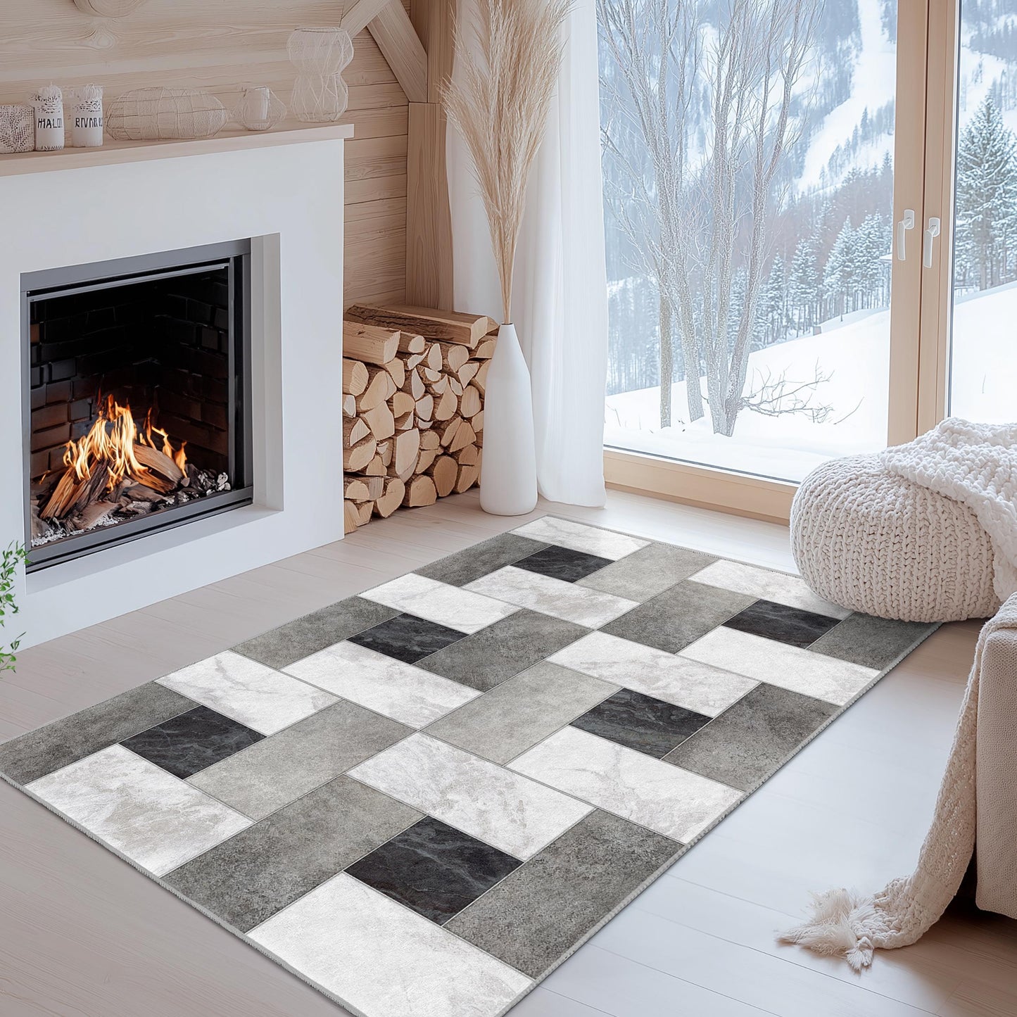 Rechteckiger Teppich mit geometrischem Muster, moderner Wohnzimmerteppich, weicher Indoor-Teppich, zeitgemäße Wohndekoration, stilvolle Fußmatte