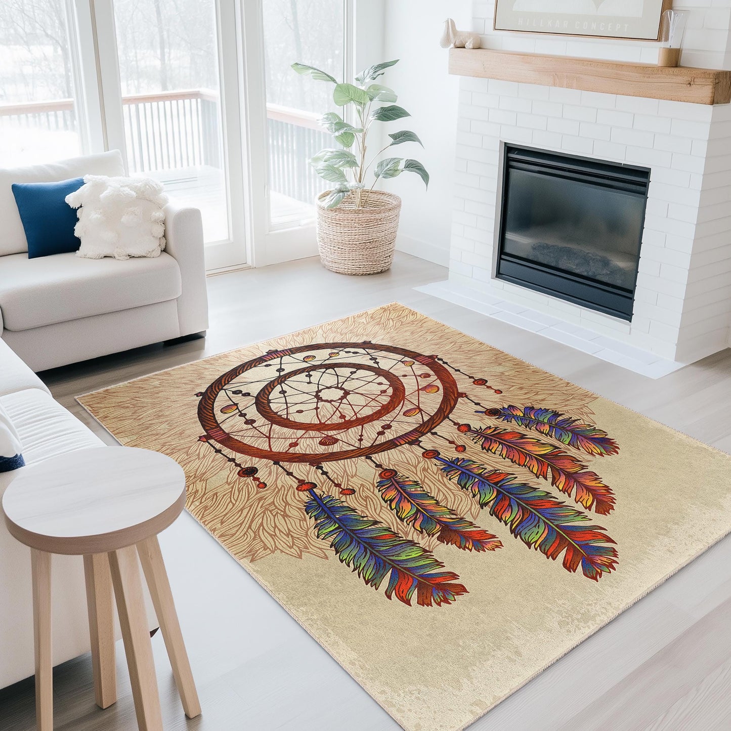 Rechteckiger Traumfänger-Teppich im Boho-Stil, farbenfroher Traumfänger-Teppich, Wohnzimmerdekoration, Teppich im Boho-Stil, Teppich mit ethnischem Muster
