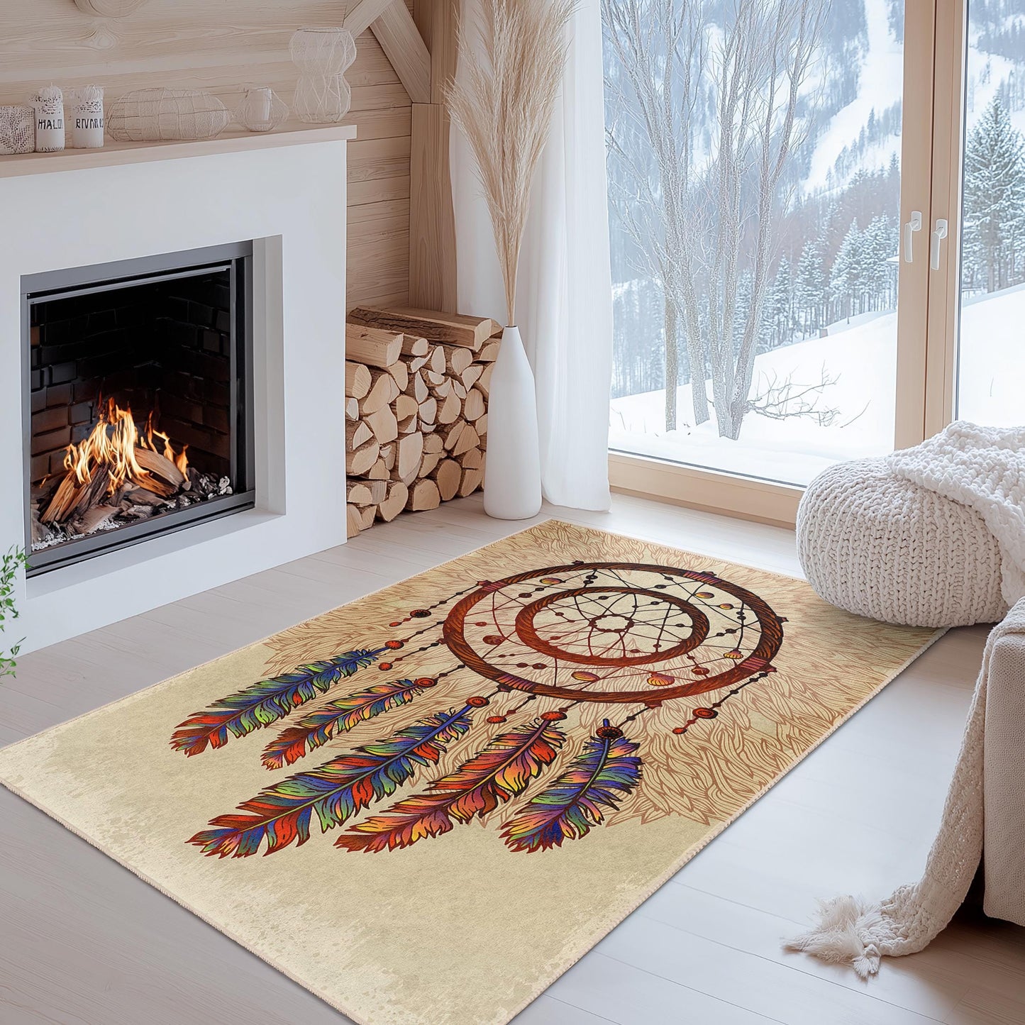 Rechteckiger Traumfänger-Teppich im Boho-Stil, farbenfroher Traumfänger-Teppich, Wohnzimmerdekoration, Teppich im Boho-Stil, Teppich mit ethnischem Muster