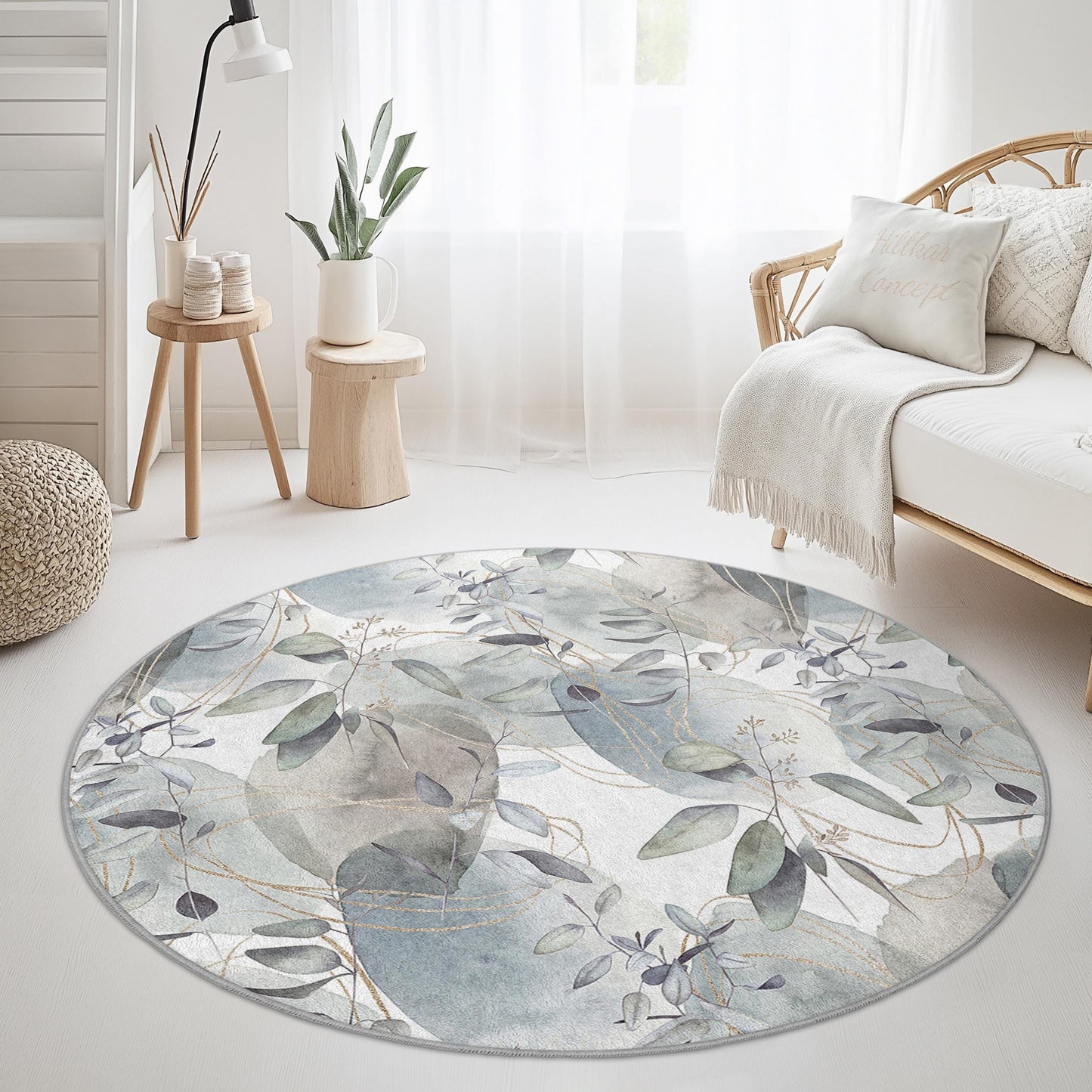 Eleganter runder Teppich mit Blattmuster, weicher runder Teppich mit Blumenmuster, Wohnzimmerdekoration, moderner runder Teppich, Bodenbelag als Akzent für Ihr Zuhause