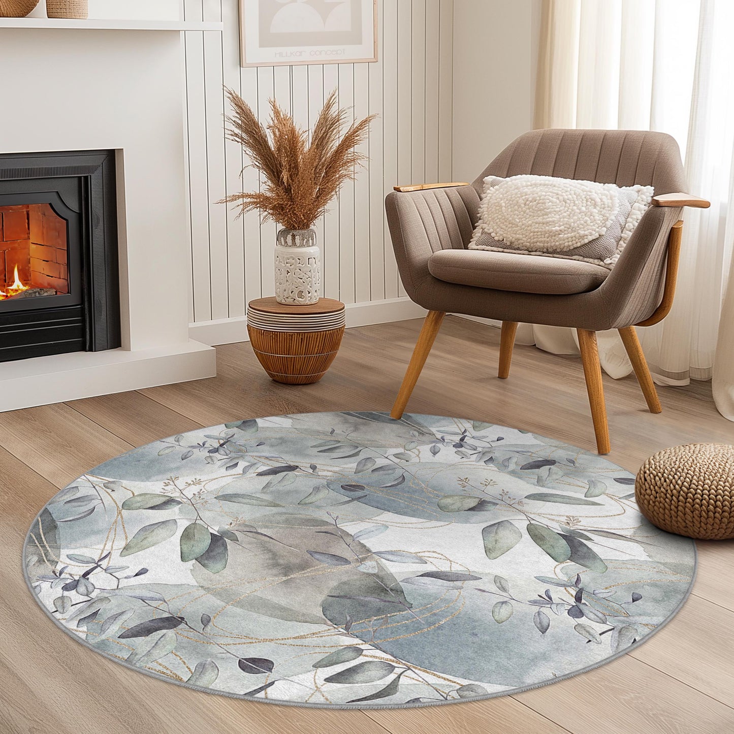 Eleganter runder Teppich mit Blattmuster, weicher runder Teppich mit Blumenmuster, Wohnzimmerdekoration, moderner runder Teppich, Bodenbelag als Akzent für Ihr Zuhause