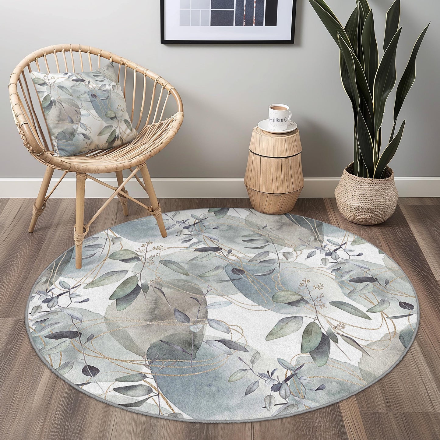 Eleganter runder Teppich mit Blattmuster, weicher runder Teppich mit Blumenmuster, Wohnzimmerdekoration, moderner runder Teppich, Bodenbelag als Akzent für Ihr Zuhause