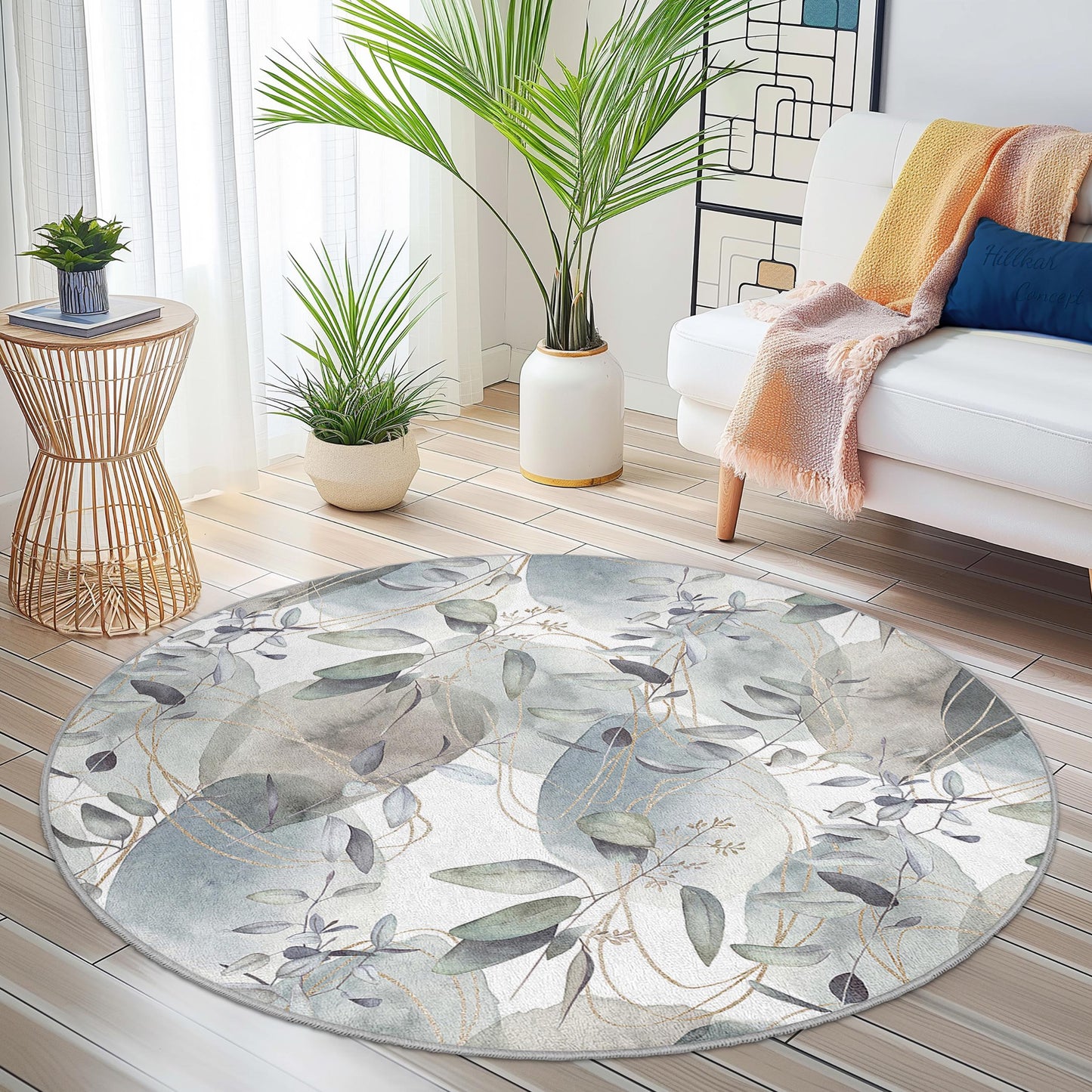 Eleganter runder Teppich mit Blattmuster, weicher runder Teppich mit Blumenmuster, Wohnzimmerdekoration, moderner runder Teppich, Bodenbelag als Akzent für Ihr Zuhause