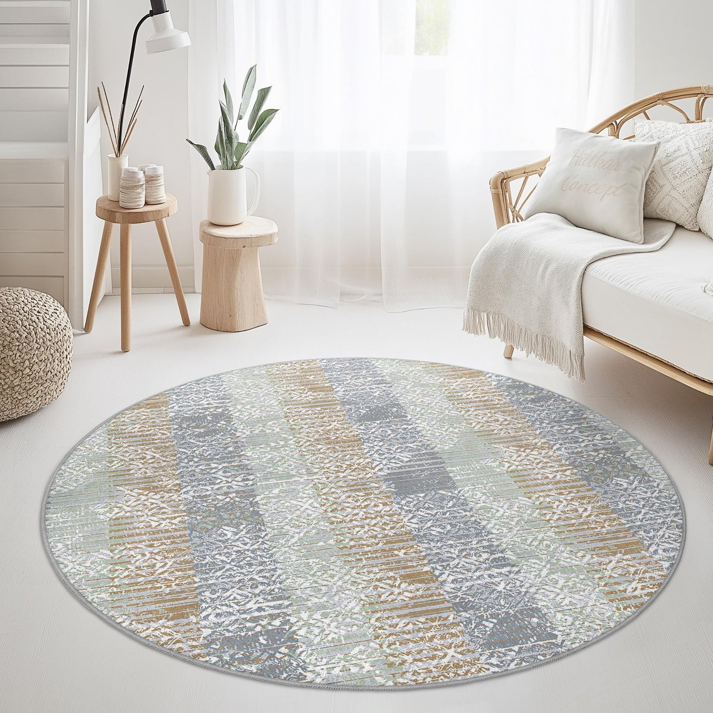Geometrischer runder Teppich, stilvoller runder Teppich für das Wohnzimmer, moderne Wohndekoration, weiche Plüsch-Fußmatte