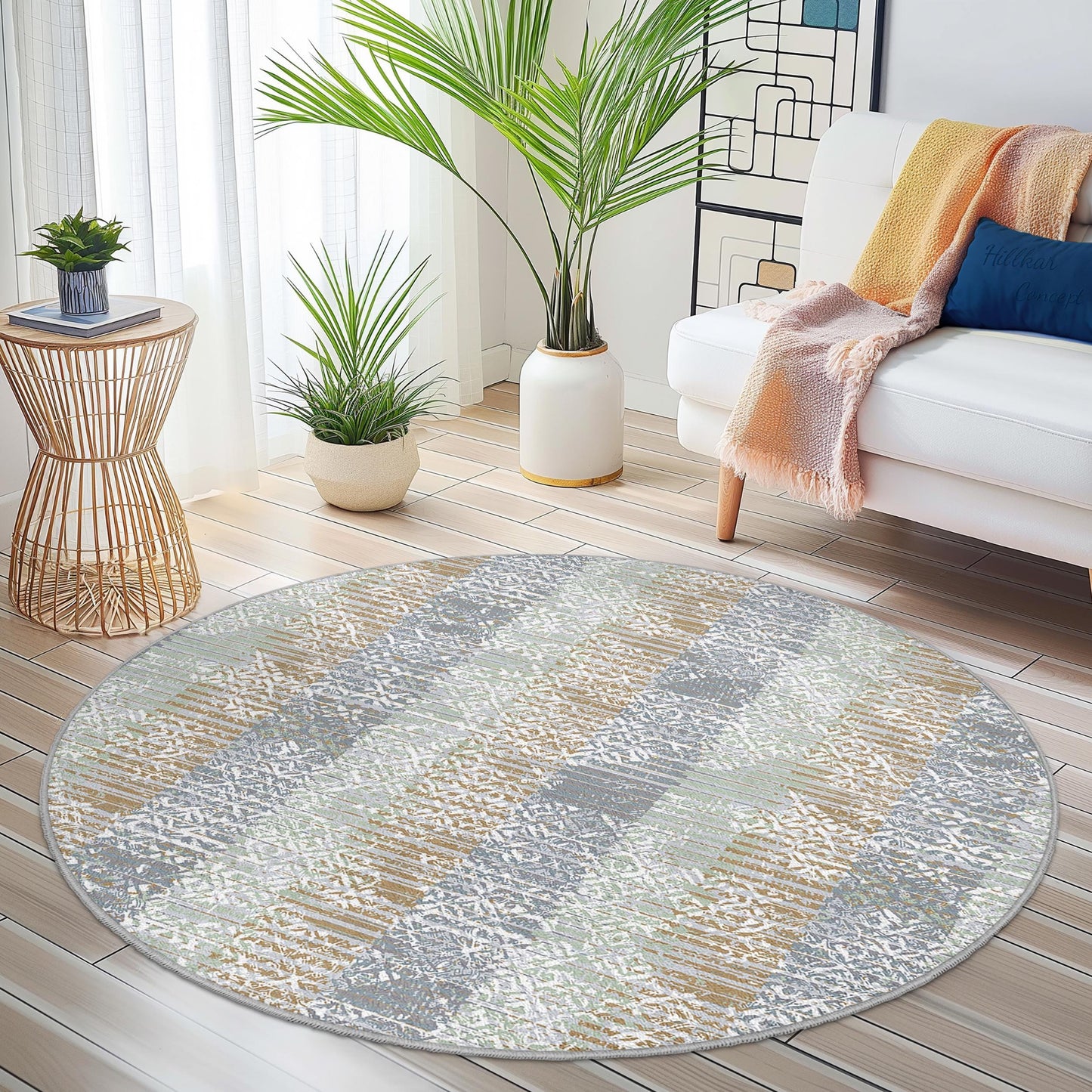 Geometrischer runder Teppich, stilvoller runder Teppich für das Wohnzimmer, moderne Wohndekoration, weiche Plüsch-Fußmatte