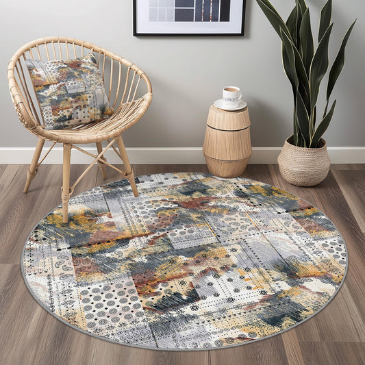 Abstract Round Area Rug, Colorful Round Carpet for Living Room, Artistic Round Rug, Modern Home Decor, Unique Round Floor Mat