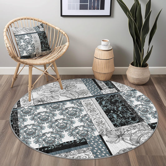 Elegant Floral Round Area Rug, Vintage Style Round Carpet, Decorative Round Rug for Living Room, Bedroom, or Dining Room
