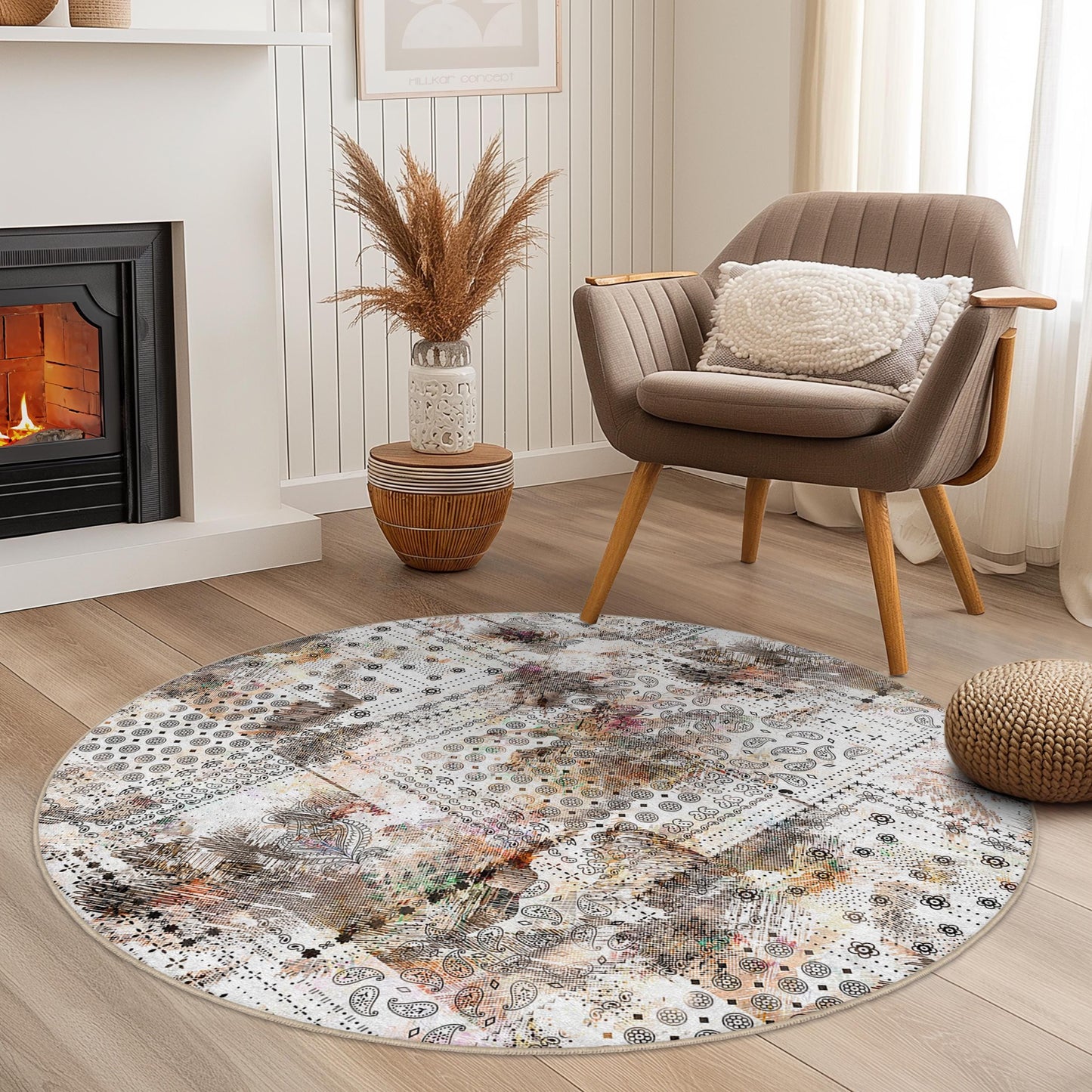 Runder Teppich mit Blumenmuster, Boho-Chic-Teppich, Wohnzimmerdeko, weicher Blumenteppich für Zuhause, moderner runder Teppich für jeden Raum