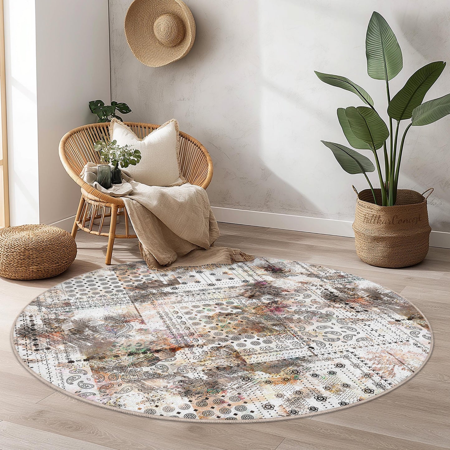 Runder Teppich mit Blumenmuster, Boho-Chic-Teppich, Wohnzimmerdeko, weicher Blumenteppich für Zuhause, moderner runder Teppich für jeden Raum
