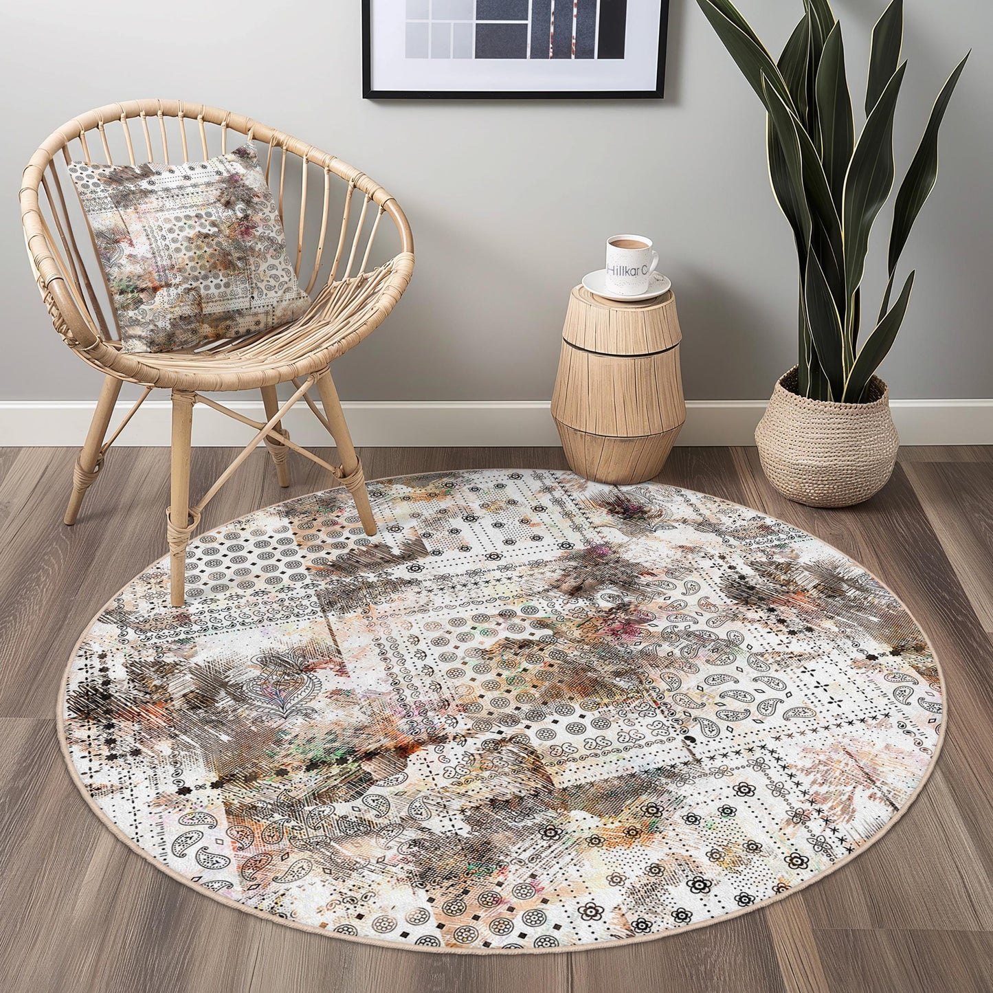 Runder Teppich mit Blumenmuster, Boho-Chic-Teppich, Wohnzimmerdeko, weicher Blumenteppich für Zuhause, moderner runder Teppich für jeden Raum