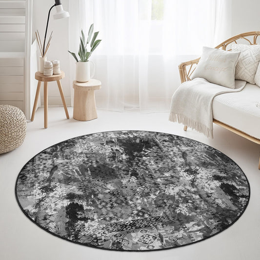 Vintage-Inspired Round Area Rug, Bohemian Style Carpet, Artistic Home Decor, Round Living Room Mat, Modern Geometric Design