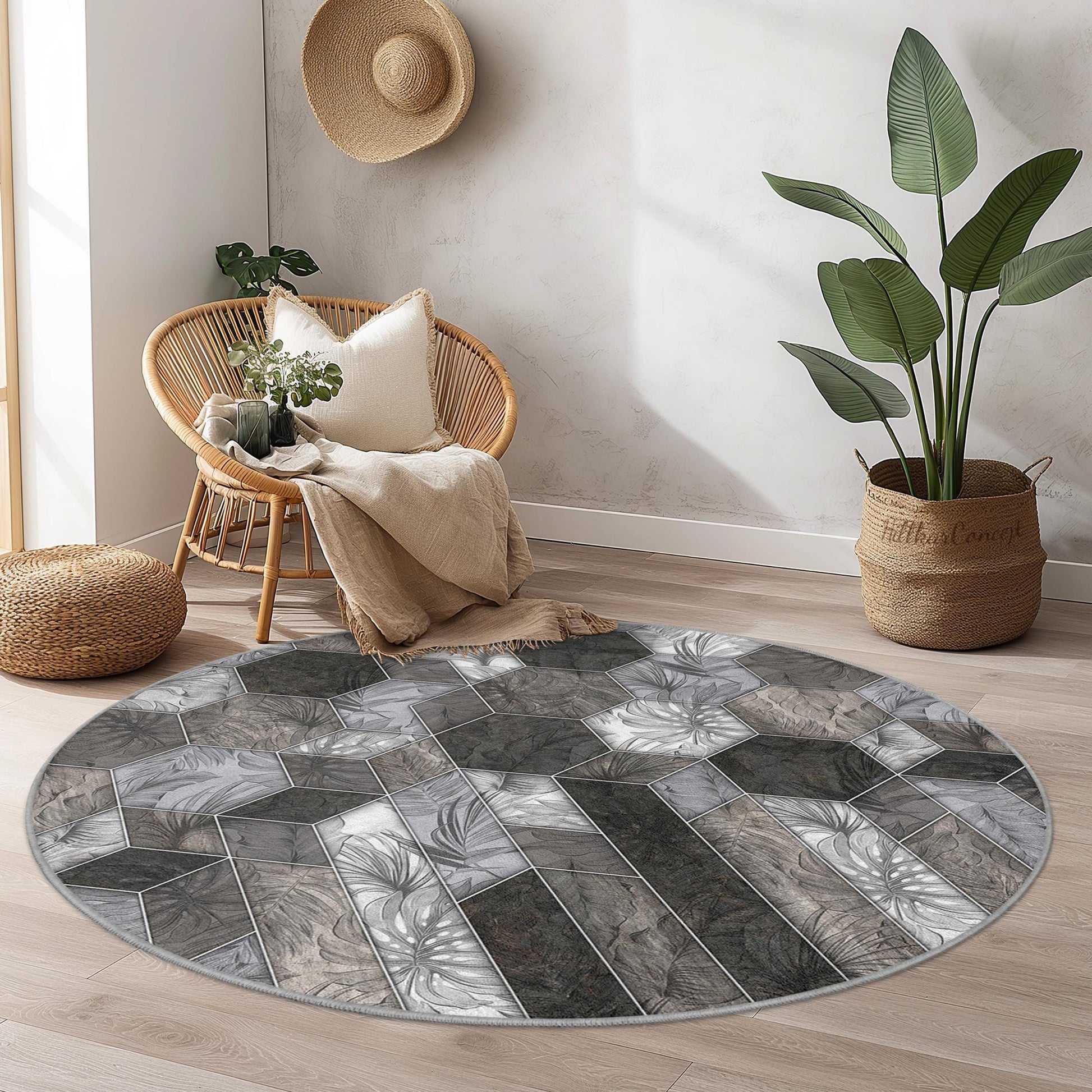 Elegant Round Geometric Pattern Area Rug, Modern Round Carpet for Living Room, Stylish Round Decorative Rug
