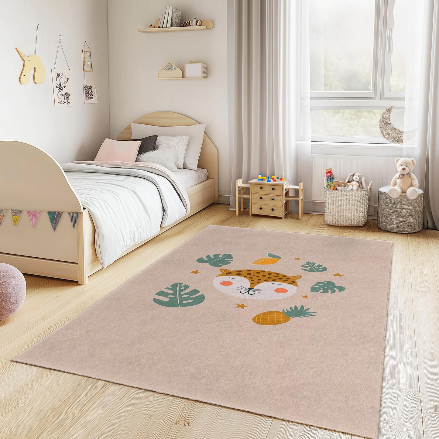 Niedlicher Leoparden-Kinderteppich, rechteckiger Teppich mit Tiermotiven, Kinderzimmerdeko, Spielzimmerteppich, weiche Spielmatte