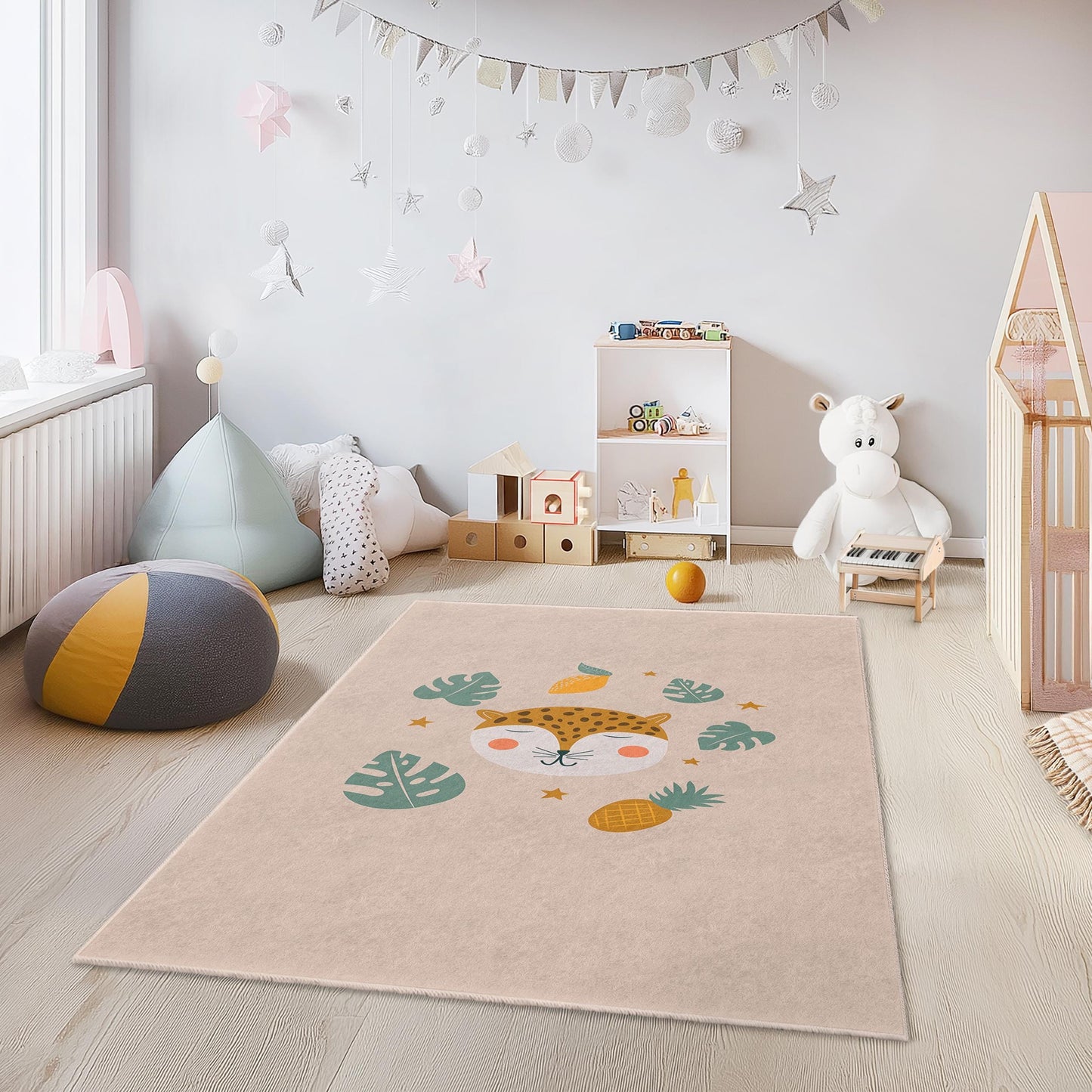 Niedlicher Leoparden-Kinderteppich, rechteckiger Teppich mit Tiermotiven, Kinderzimmerdeko, Spielzimmerteppich, weiche Spielmatte