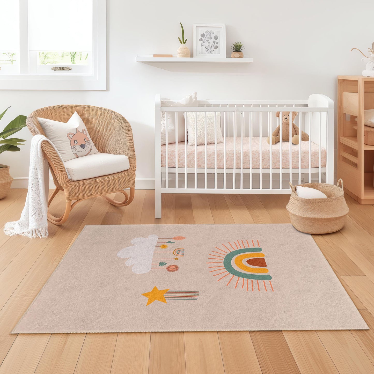 Regenbogenwolken-Spielteppich fürs Kinderzimmer, rechteckige Spielmatte, weicher Kinderzimmerteppich, bunter Kinderteppich, Babyzimmerdekoration