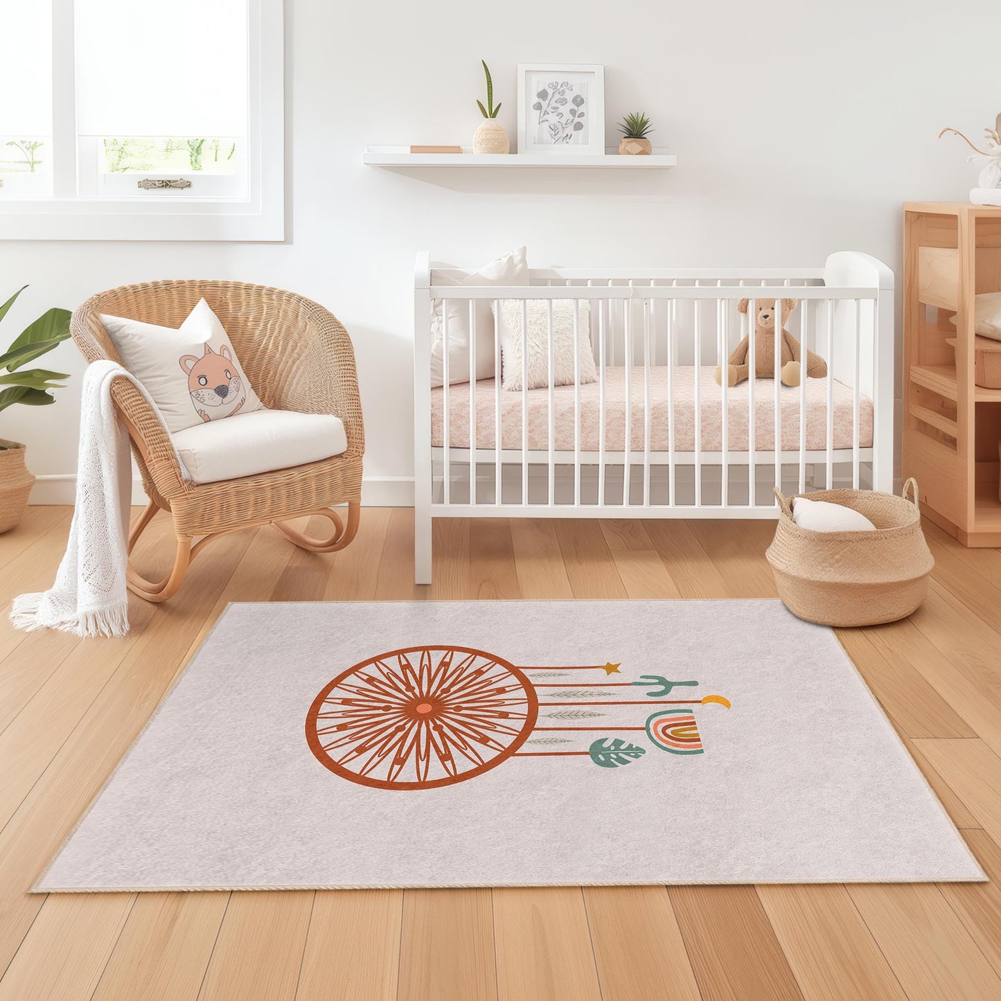 Rechteckiger Kinderteppich mit Traumfänger-Muster, Boho-Stil-Spielzimmerteppich, Kinderzimmerdeko, einzigartiger Kinderzimmerteppich