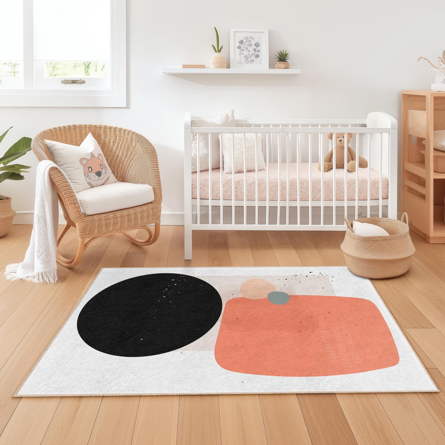 Rechteckiger Kinderteppich mit abstraktem geometrischem Muster, Spielzimmerdeko, weicher Teppich für Kinder, moderner Kinderzimmerteppich, stilvolle Wohnaccessoires
