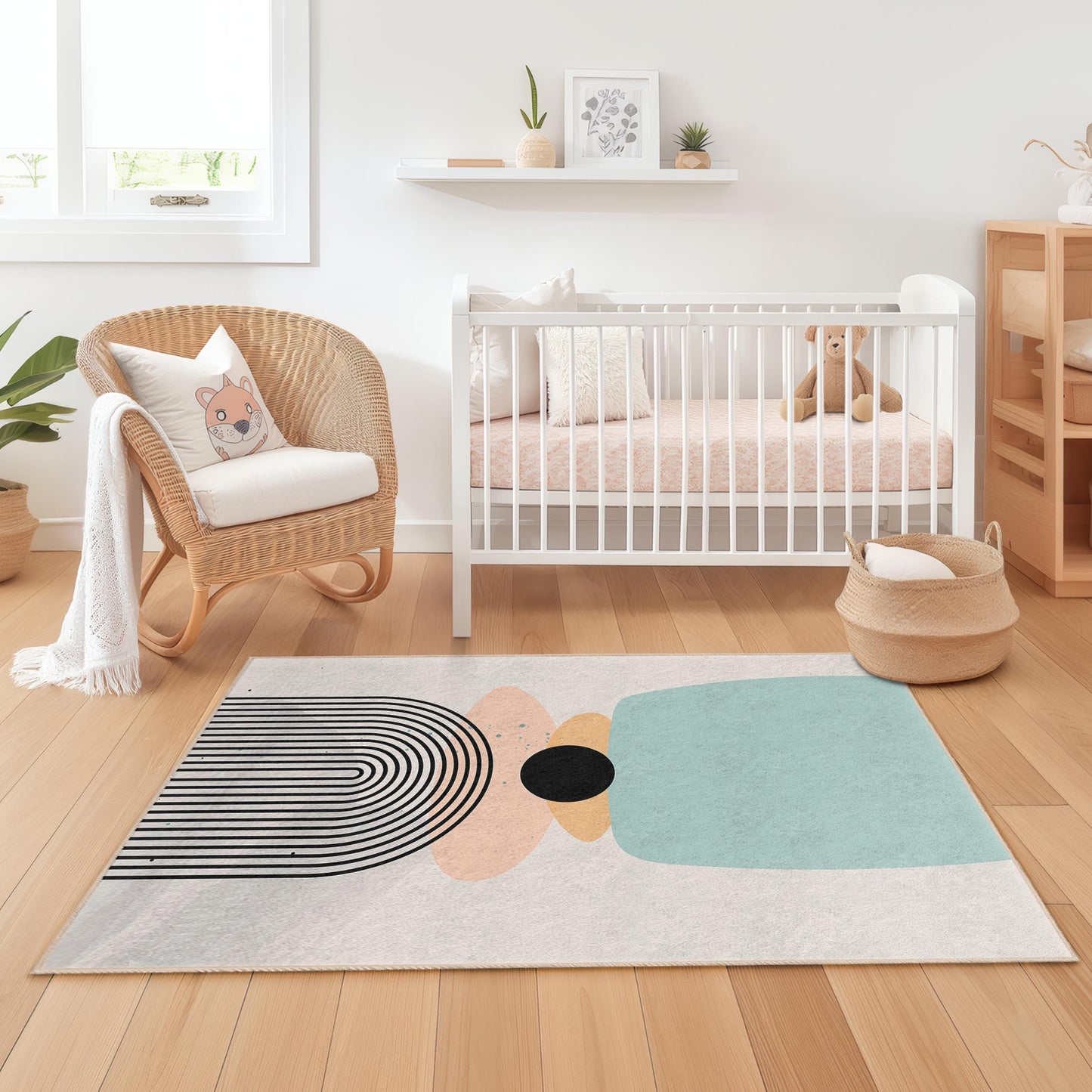 Moderner geometrischer rechteckiger Teppich, abstrakter Design-Teppich, stilvoller Wohnzimmerteppich, Kinderzimmerdeko, einzigartiges Wohnaccessoire