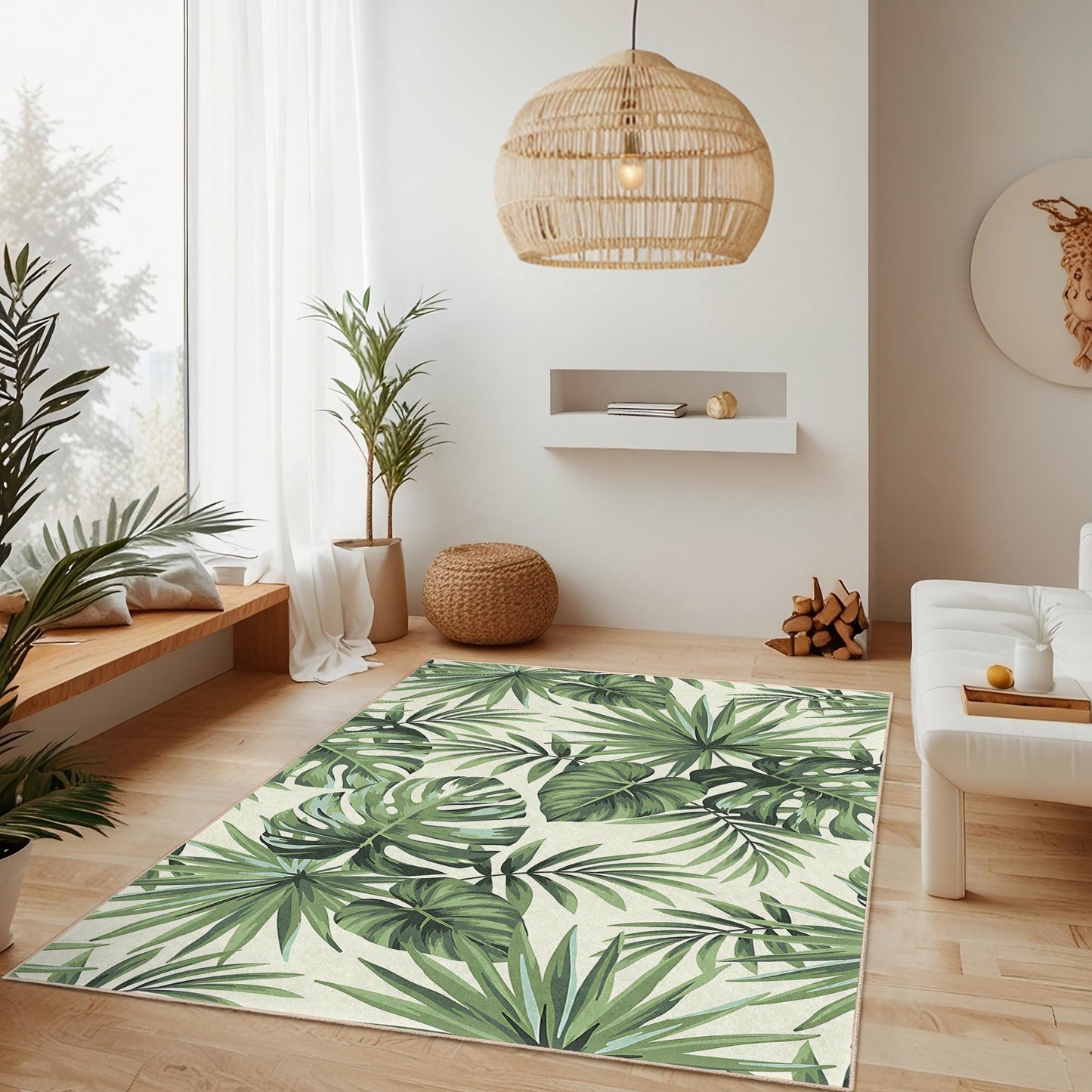 Teppich mit tropischem Blättermuster, rechteckiger Indoor-Teppich, Wohnzimmerdeko, Teppich für Pflanzenliebhaber, naturnahe Wohndekoration