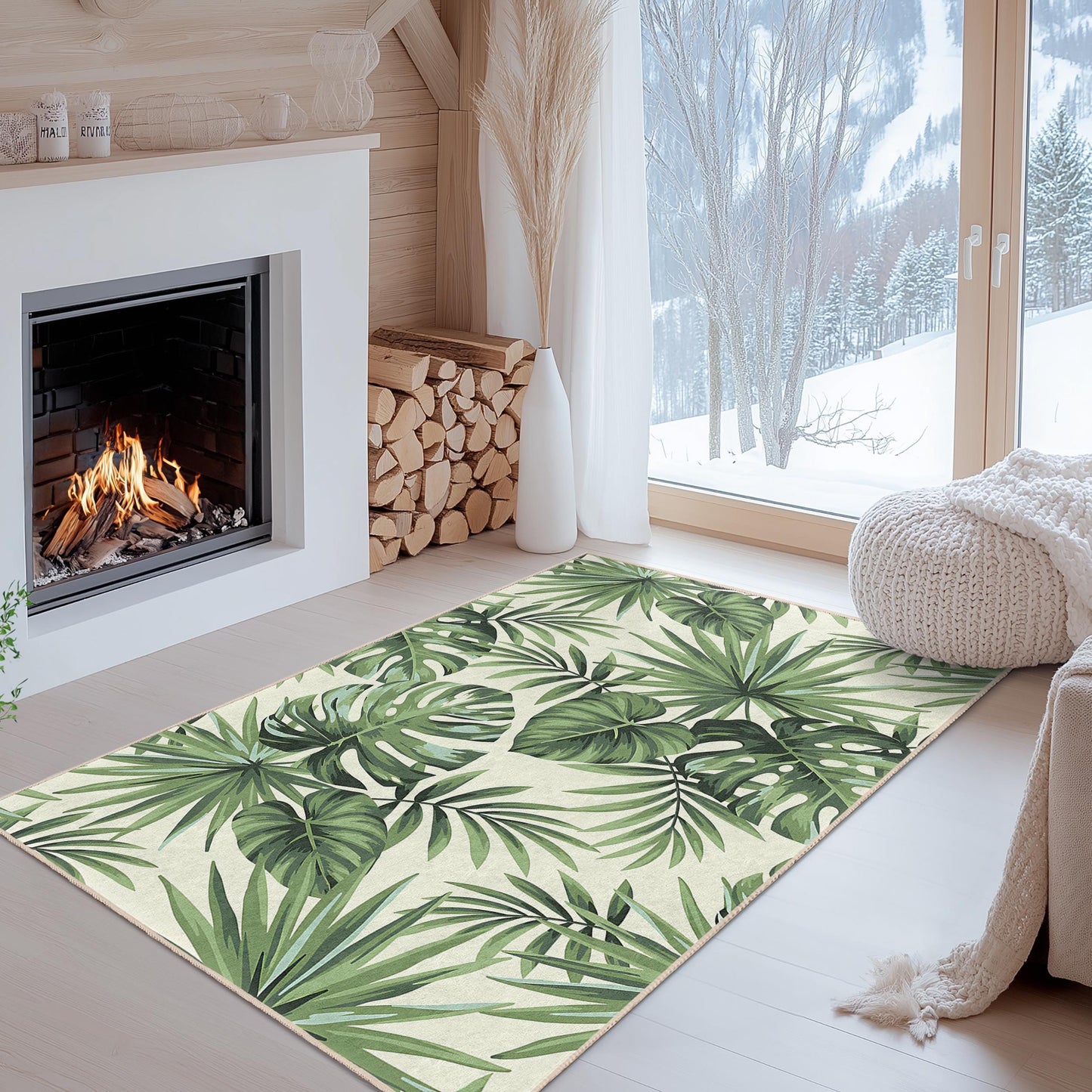 Teppich mit tropischem Blättermuster, rechteckiger Indoor-Teppich, Wohnzimmerdeko, Teppich für Pflanzenliebhaber, naturnahe Wohndekoration