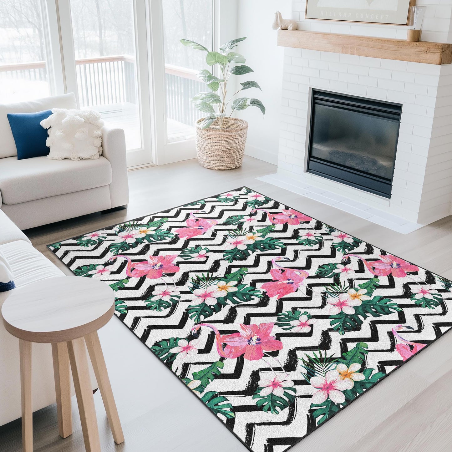 Tropischer Flamingo-Teppich, Teppich mit Blumenmuster, rechteckiger Wohnzimmerteppich, schicke Wohndekoration, Teppich im Bohème-Stil