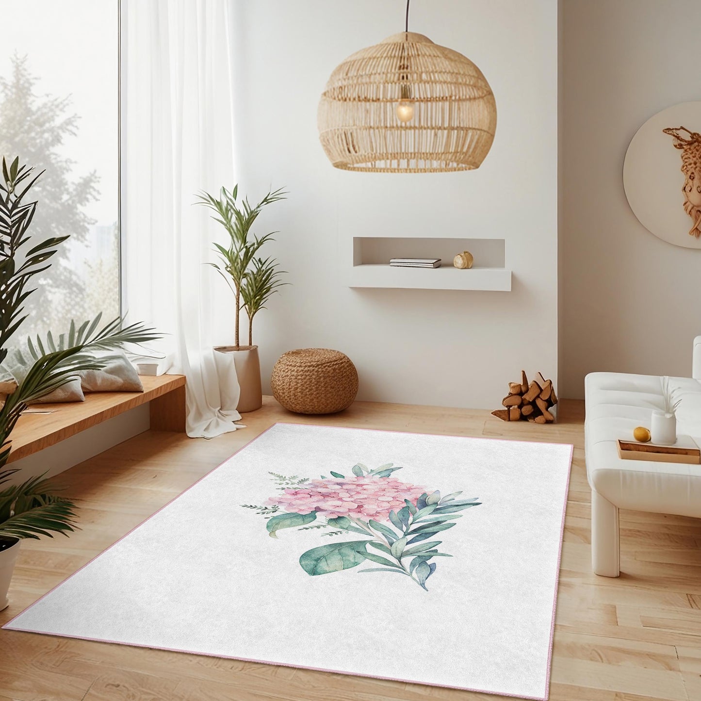 Rechteckiger Teppich mit weichem Blumenmuster, rosa Blumenteppich für Wohnzimmer, Wohnaccessoires, gemütlicher Schlafzimmerteppich, elegantes Blumendesign