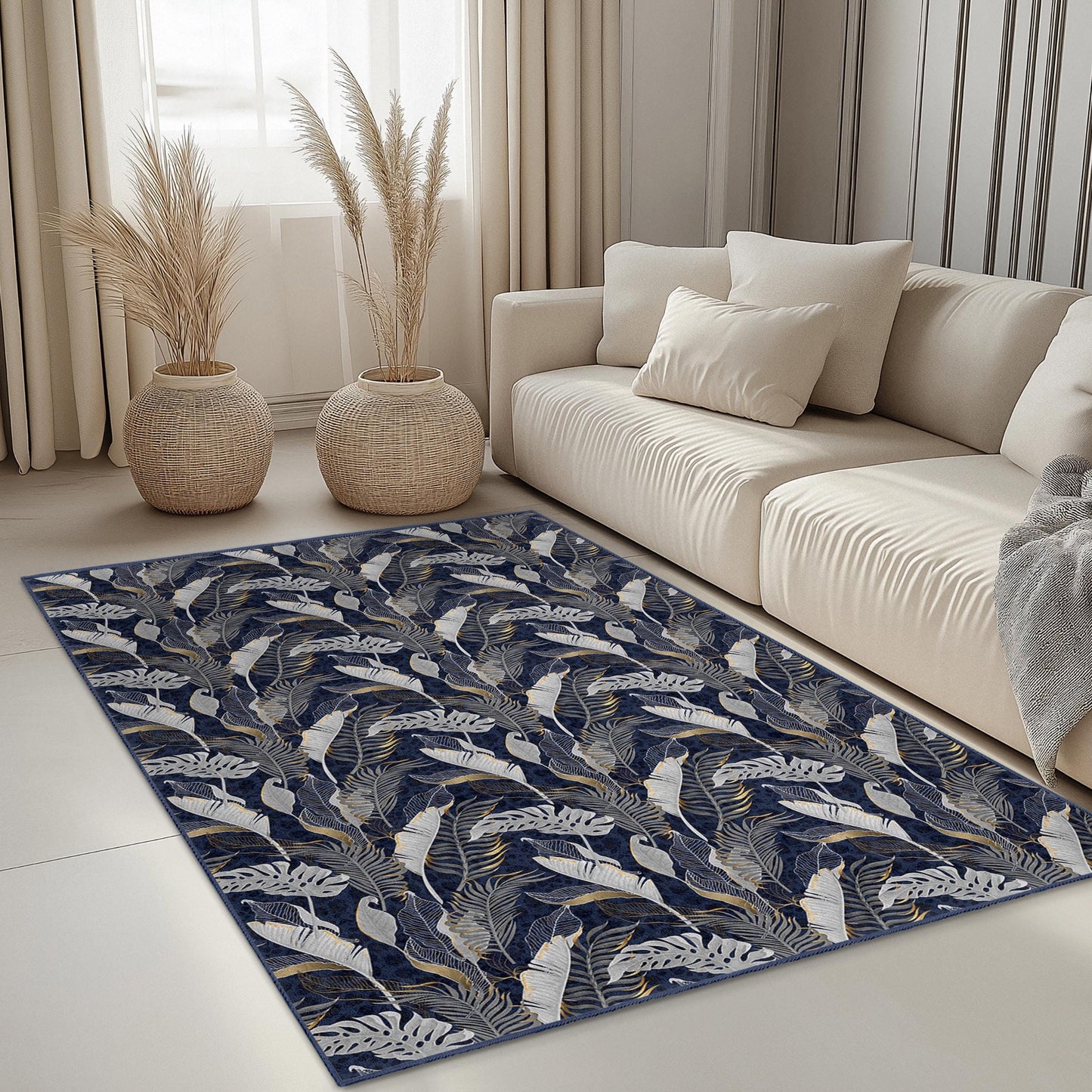 Eleganter rechteckiger Teppich mit Blattmuster, Wohnzimmerteppich mit floralem Design, weicher Teppich für die Heimdekoration, moderner ästhetischer Teppich