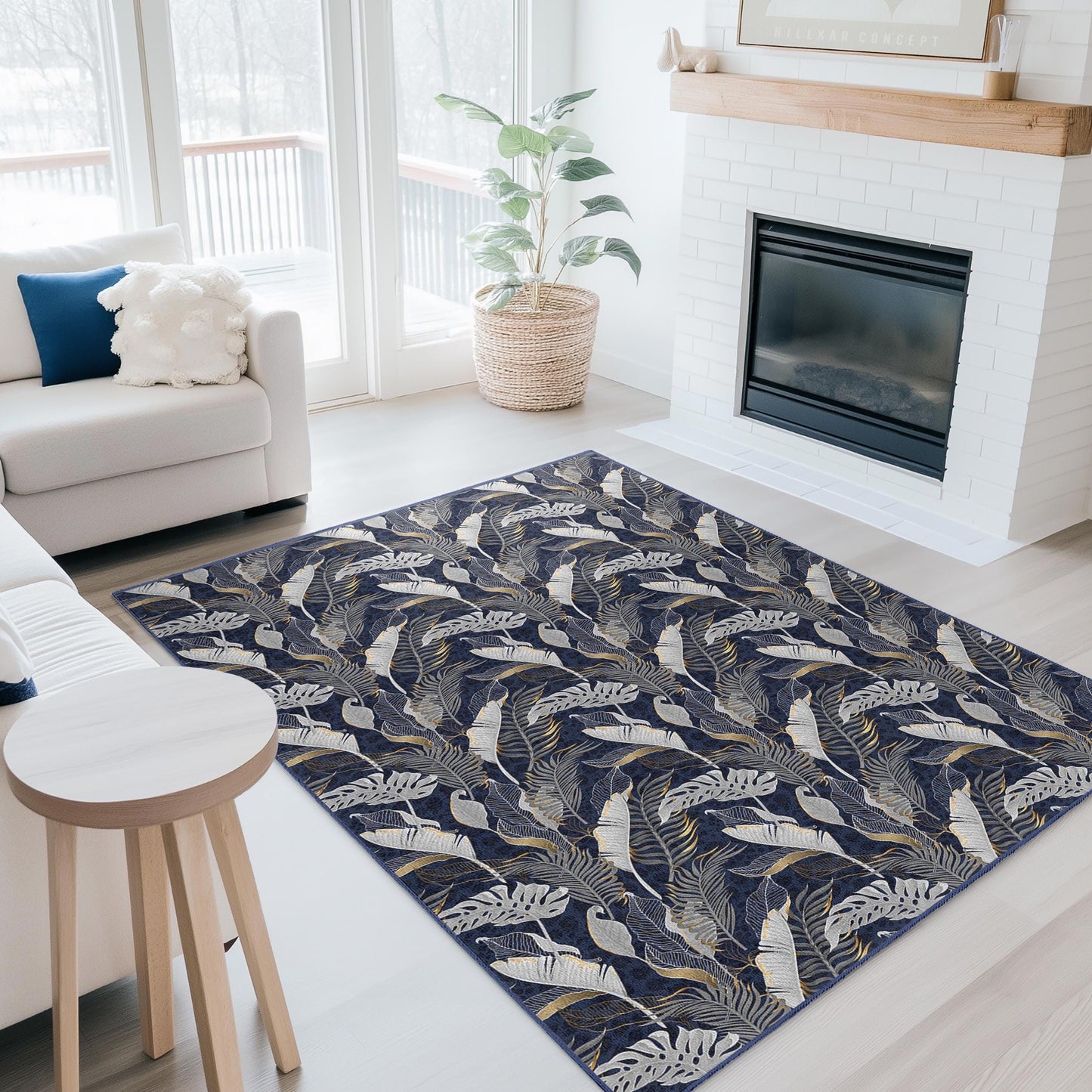 Eleganter rechteckiger Teppich mit Blattmuster, Wohnzimmerteppich mit floralem Design, weicher Teppich für die Heimdekoration, moderner ästhetischer Teppich