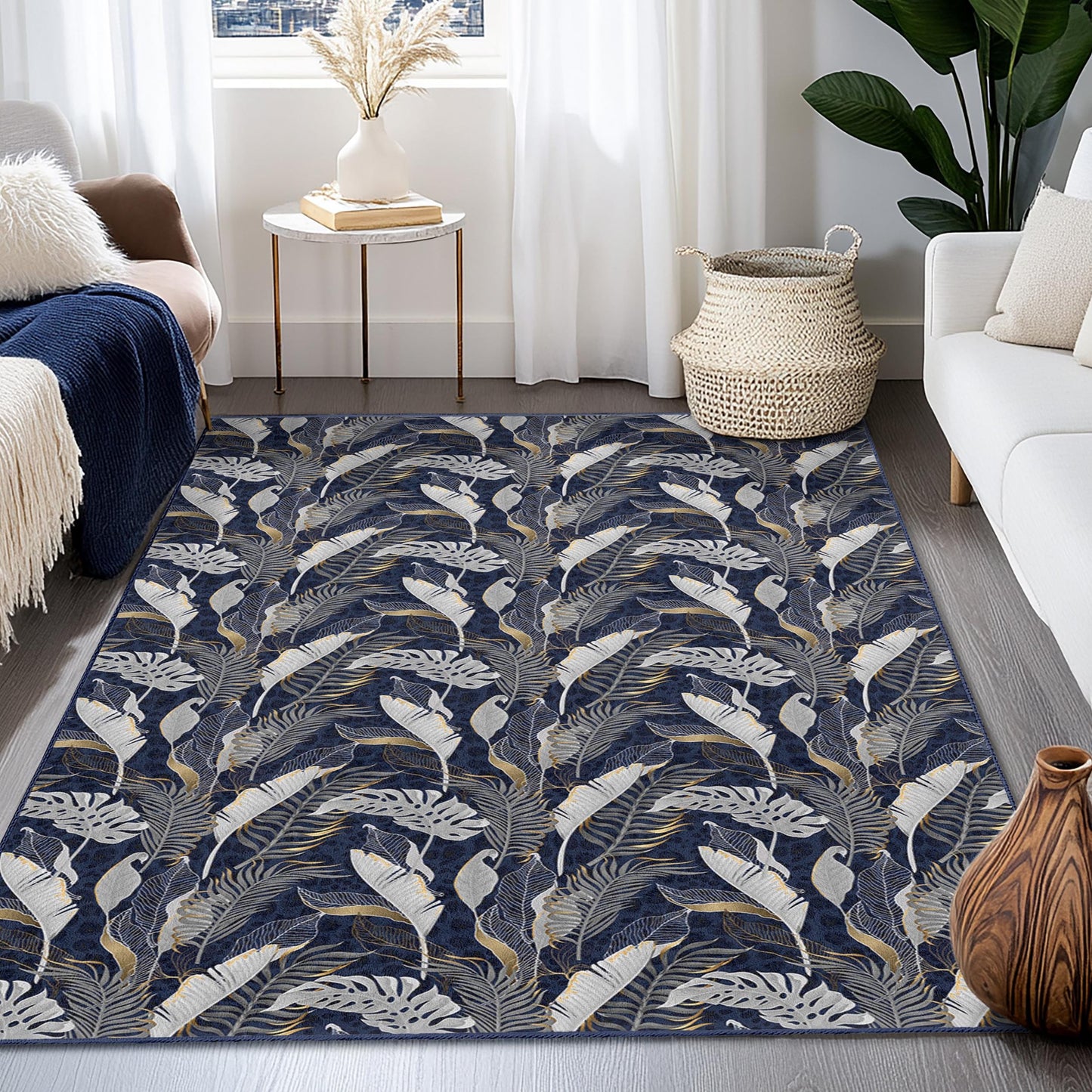 Eleganter rechteckiger Teppich mit Blattmuster, Wohnzimmerteppich mit floralem Design, weicher Teppich für die Heimdekoration, moderner ästhetischer Teppich