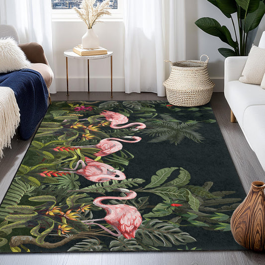 Tropical Flamingo Rectangular Area Rug, Colorful Flamingo Carpet, Indoor Decorative Rug for Living Room, Exotic Home Decor