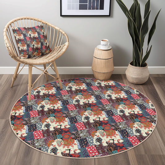 Vibrant Floral Round Area Rug, Colorful Bohemian Round Carpet, Artistic Round Floor Mat, Chic Living Room Decor