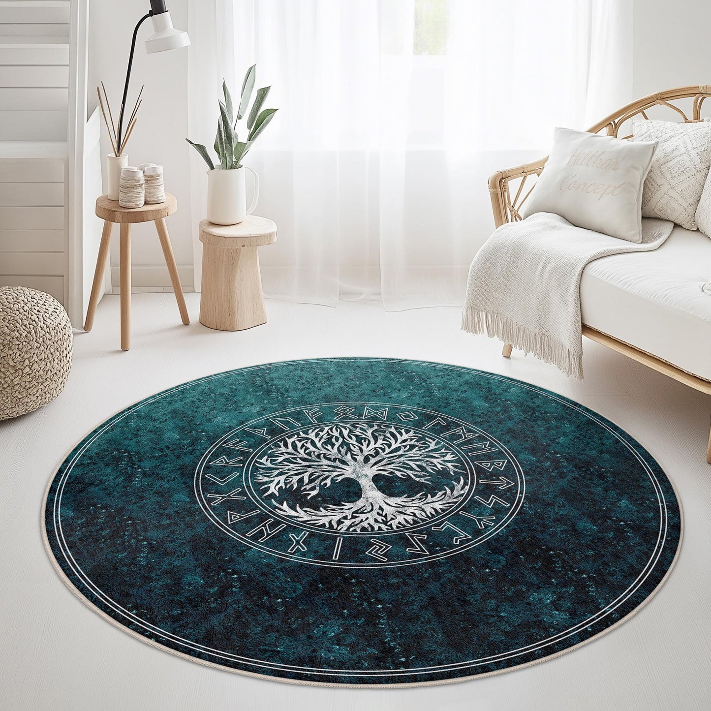 Runder Teppich „Baum des Lebens“, dekorativer Boho-Teppich, runder Wohnzimmerteppich, naturnahe Wohndekoration, umweltfreundlicher Teppich
