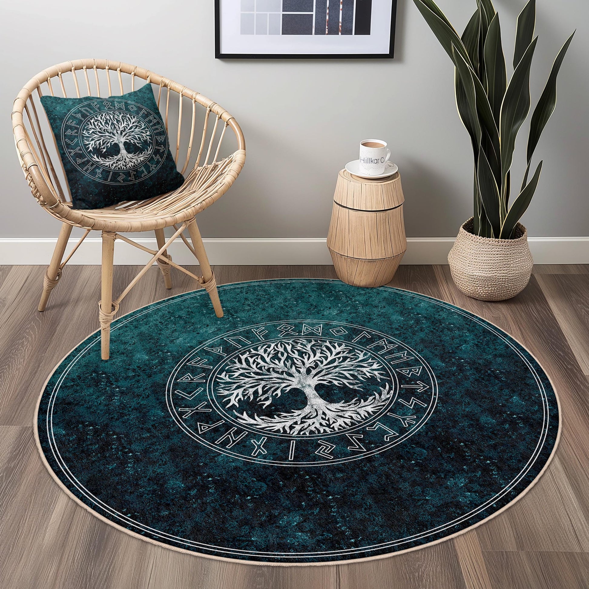 Tree of Life Round Area Rug, Bohemian Decorative Rug, Circular Living Room Carpet, Nature-Inspired Home Decor, Eco-Friendly Rug
