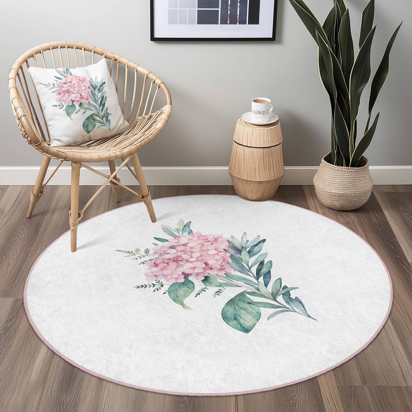 Runder Teppich mit Blumenmuster, weicher Teppich mit Blumenmuster für das Wohnzimmer, runder Dekoteppich, Wohnaccessoire im Bohème-Stil