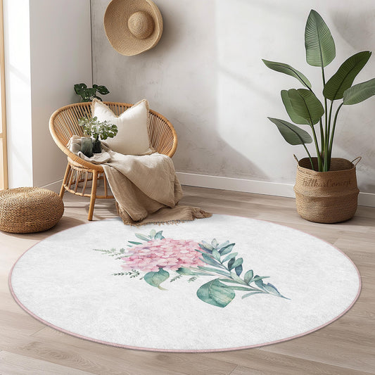 Floral Round Area Rug, Soft Floral Pattern Rug for Living Room, Round Decorative Rug, Bohemian Style Home Decor