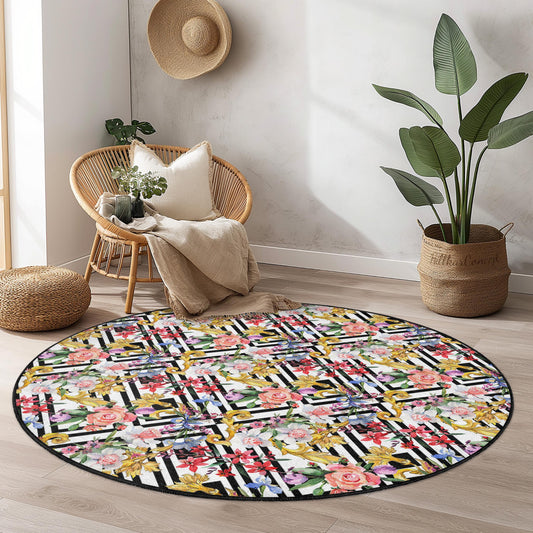 Elegant Floral Round Area Rug, Vintage Style Floral Rug, Round Living Room Rug, Bohemian Decor, Chic Home Carpet