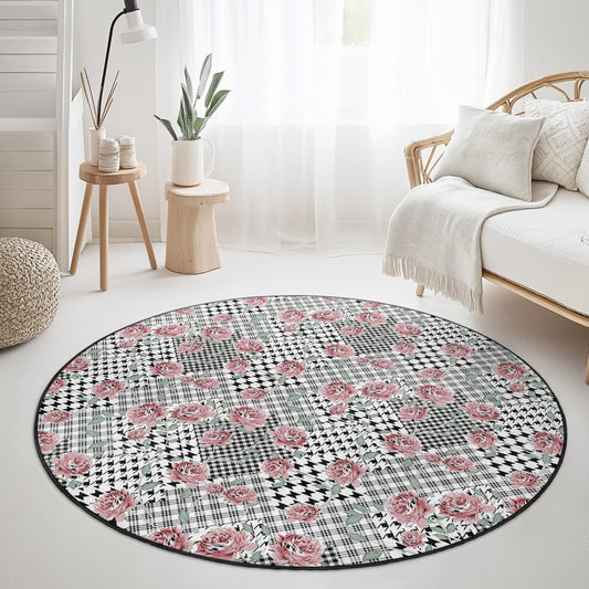 Elegant Floral Round Area Rug, Vintage Rose Pattern Carpet, Home Decor Rug, Living Room Accent Rug, Bohemian Style Rug