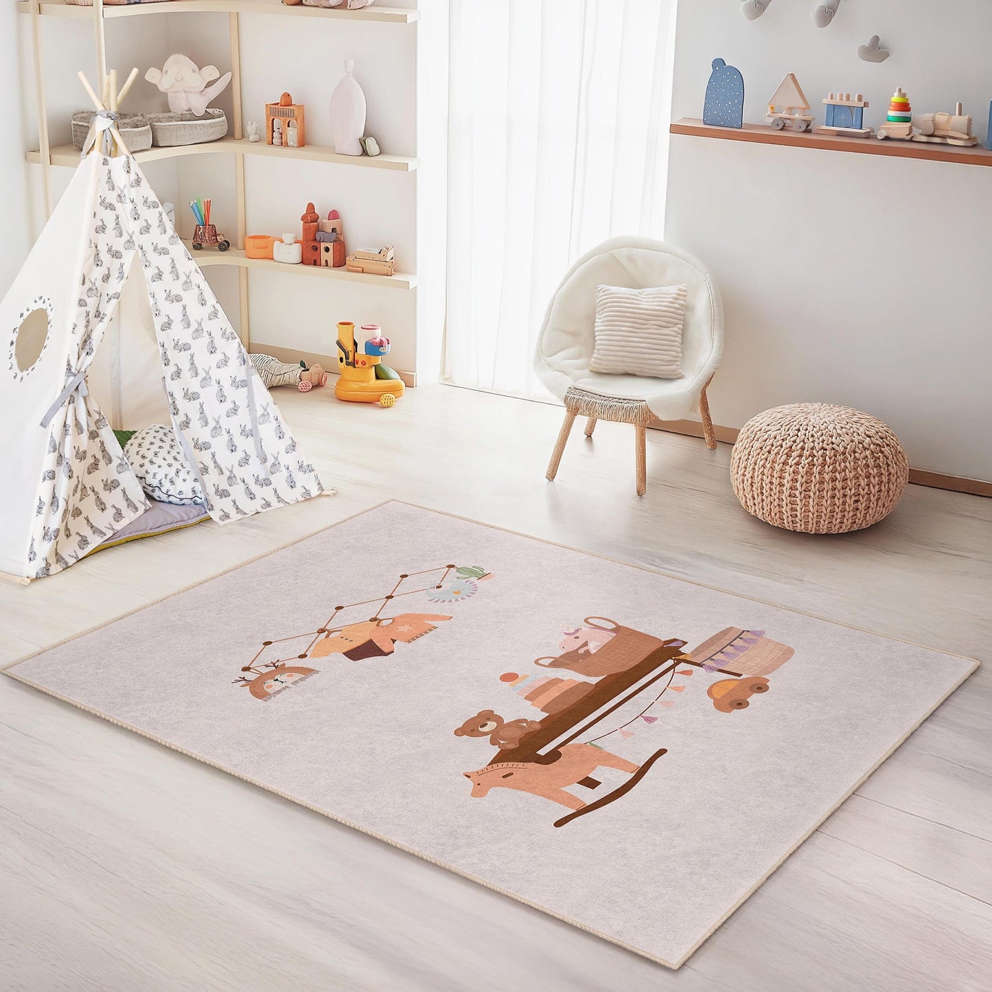 Niedlicher pastellfarbener Kinderzimmerteppich, bezaubernder Spielteppich fürs Kinderzimmer, rechteckige Spielmatte, weicher Babyzimmerteppich, interaktiver Kleinkinderteppich