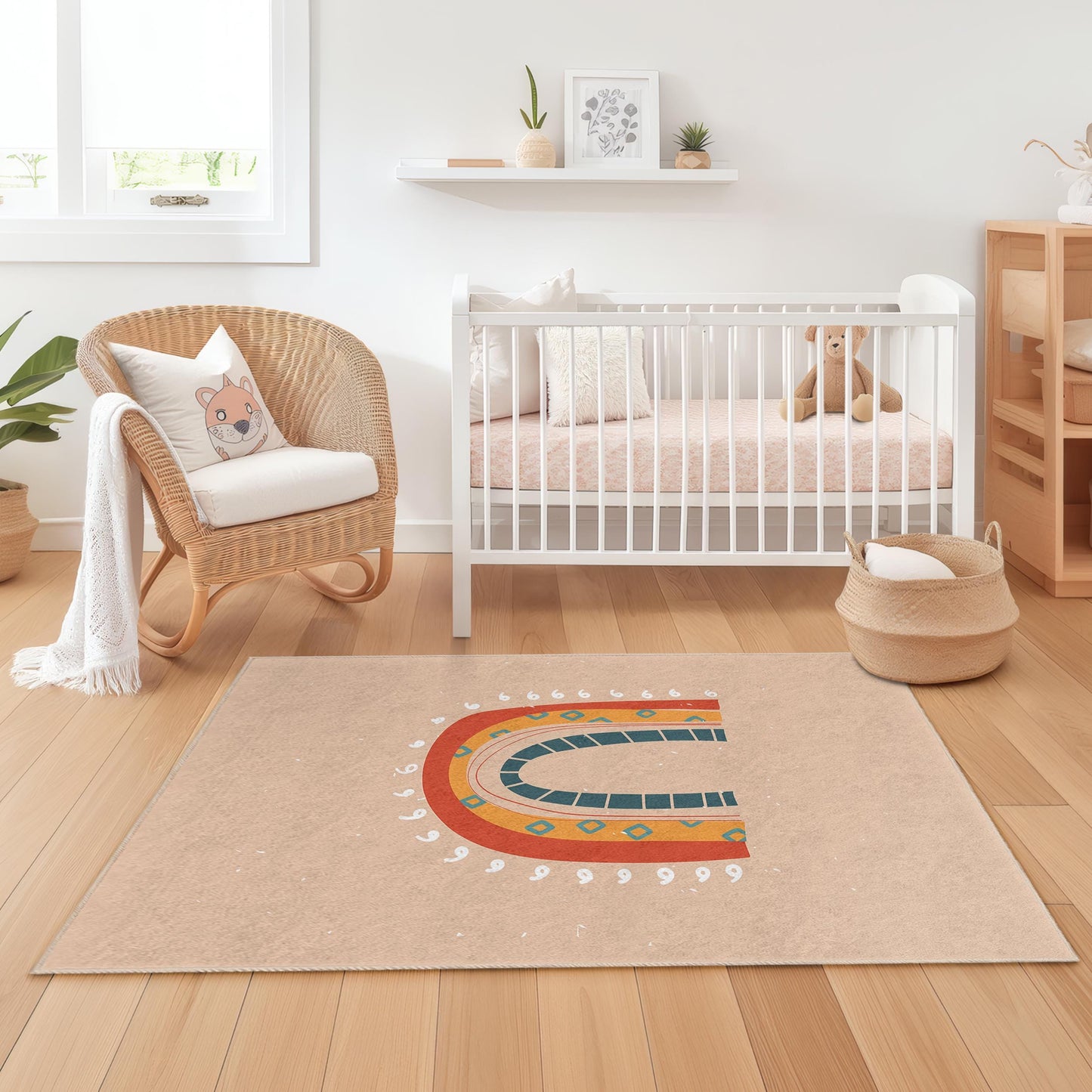 Rechteckiger Kinderteppich mit Regenbogenmuster, bunter Kinderzimmerteppich, Spielzimmerdekoration, Spielmatte fürs Kinderzimmer, weicher Kinderteppich