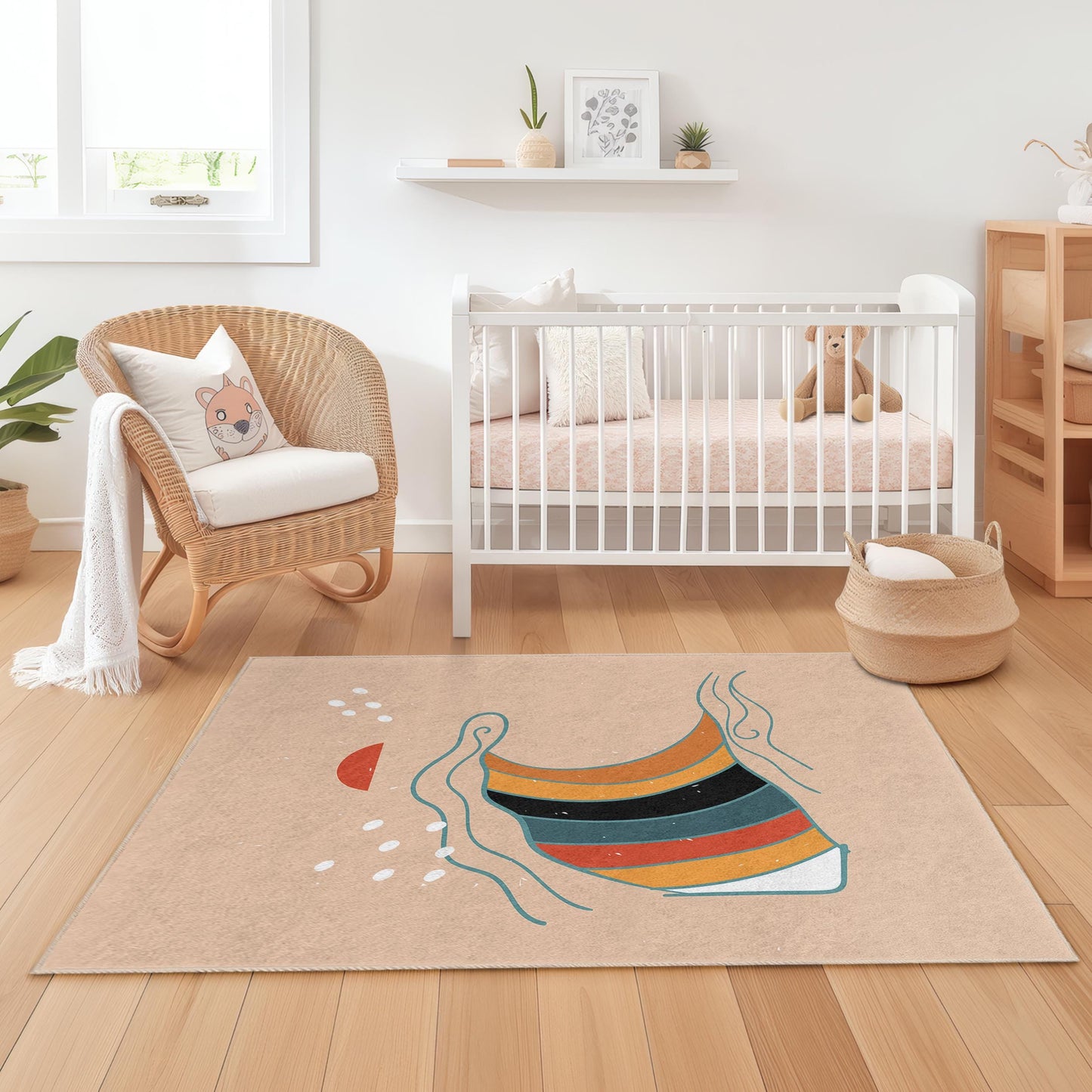 Rechteckiger Kinderteppich mit buntem Wellenmuster, Stranddeko, weicher Spielzimmerteppich, Surferzimmerteppich, vom Ozean inspirierte Matte