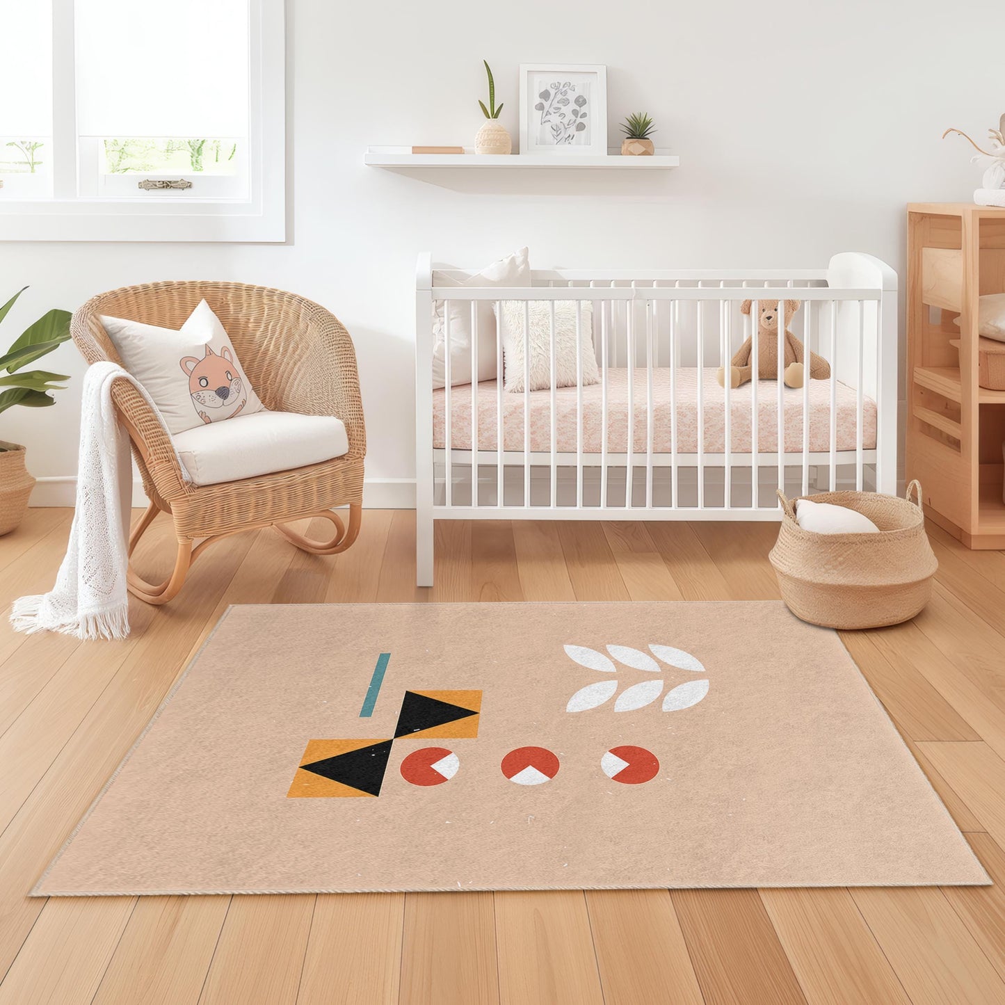 Geometrischer Kinderteppich: Moderner Spielzimmerteppich, farbenfrohe Kinderzimmerdekoration